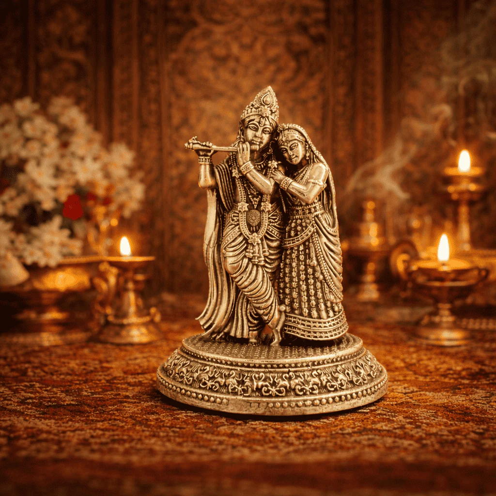 Brass Lightweight Standing Radha Krishna Idol - Image 8