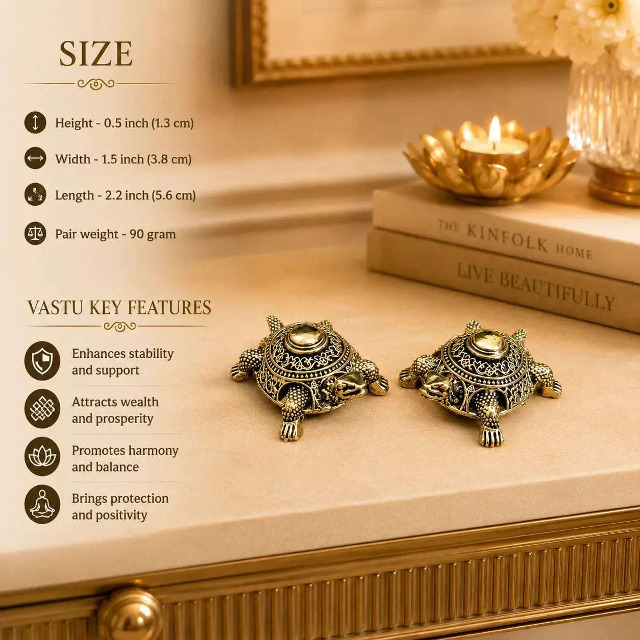 Brass Lightweight Tortoise Vastu/Feng Shui Pair (0.5 Inch) - Image 5