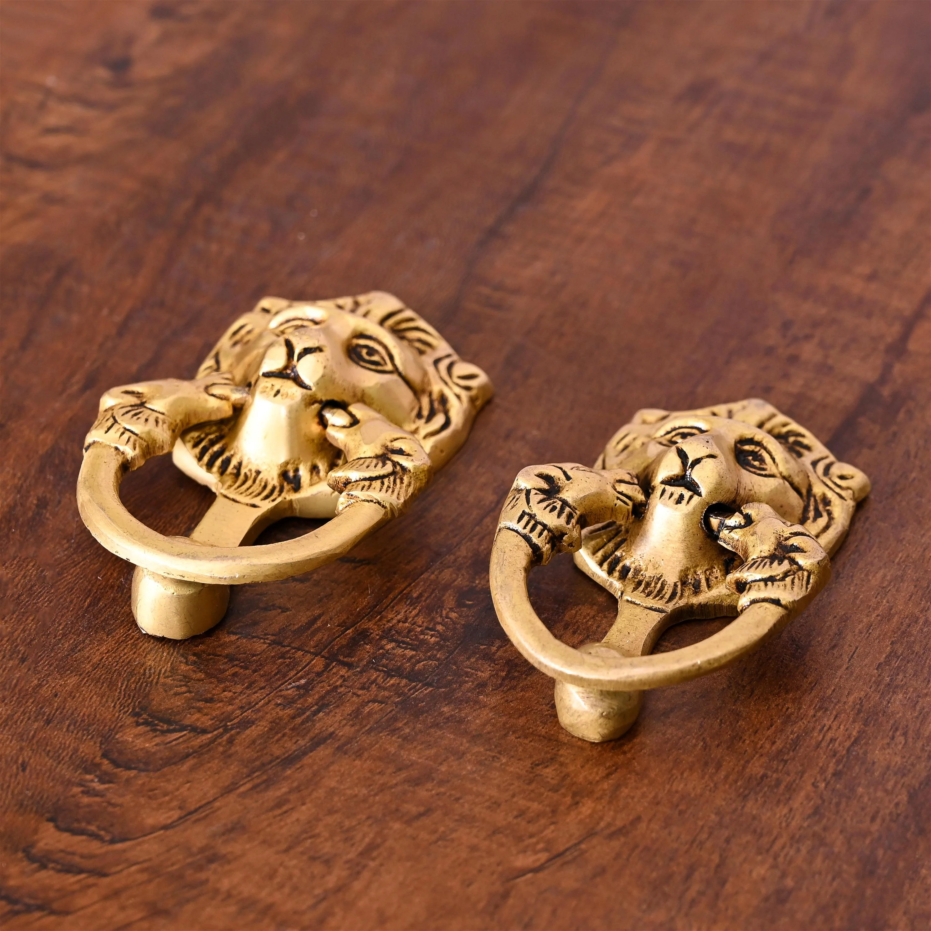 Brass Lion Face Drawer Pulls Pair (2 Inch) - Image 2