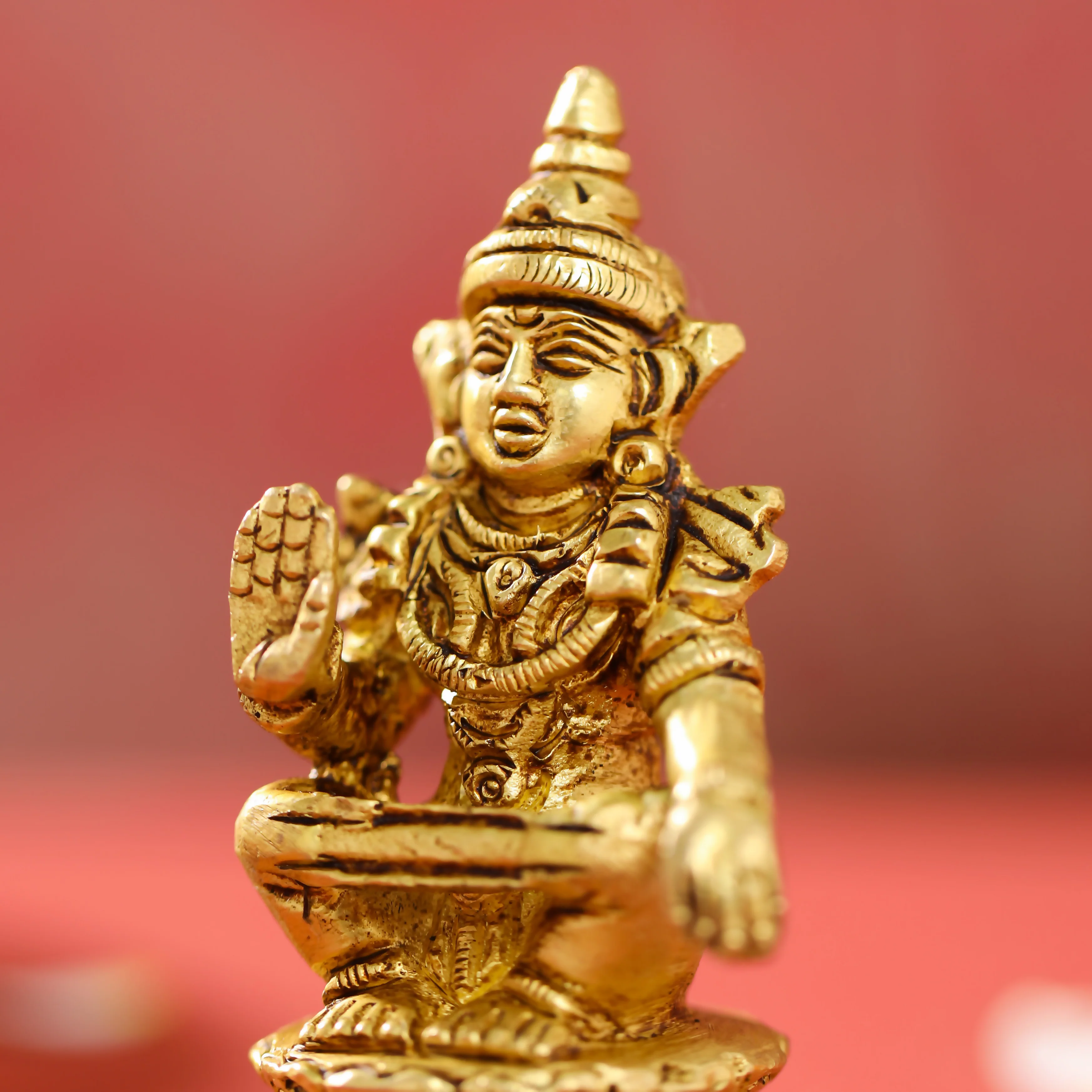 Brass Lord Ayyappa/Ayyappan Idol (3.5 Inch) - Image 2