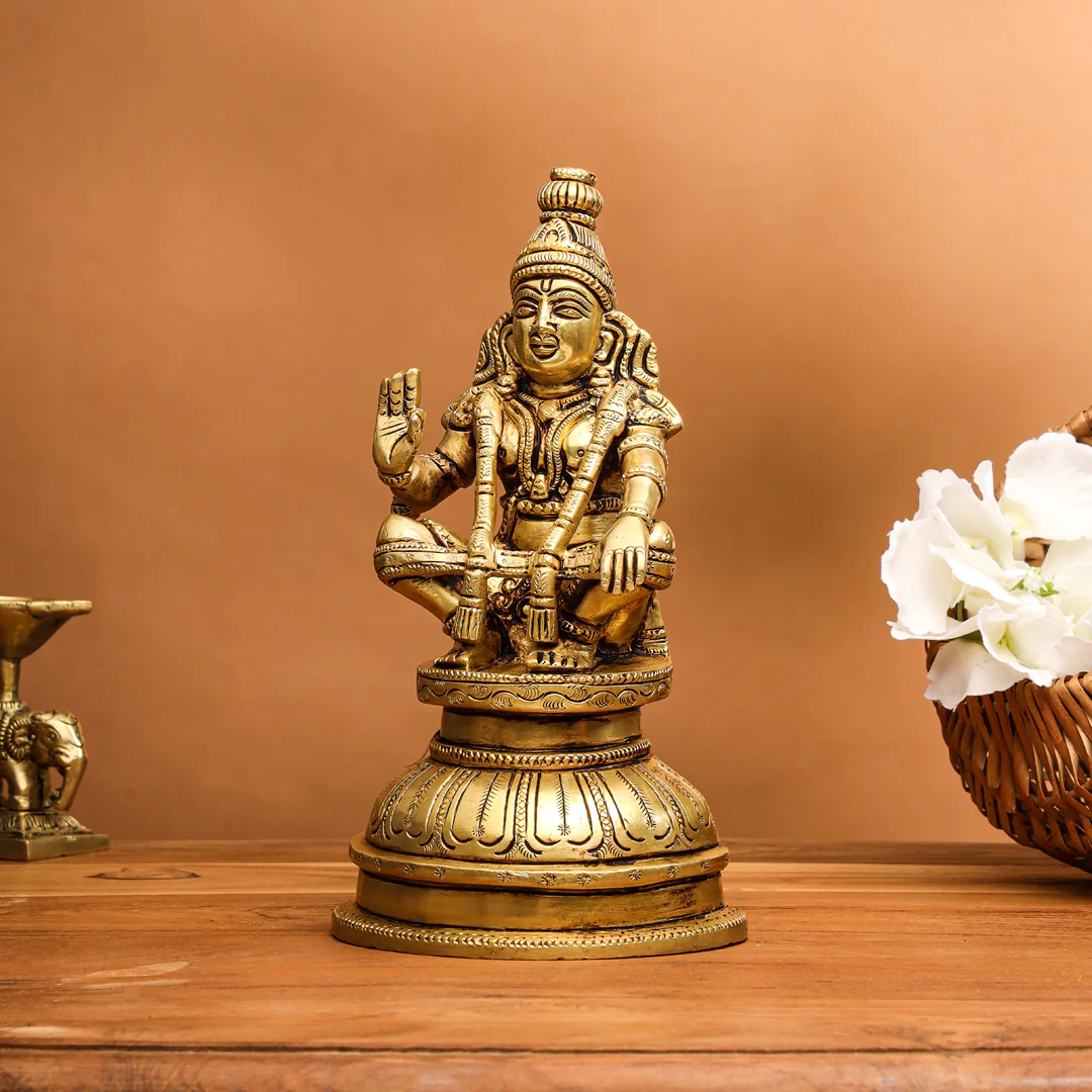 Brass Lord Ayyappa/Ayyappan Idol (8 Inch) - Image 3