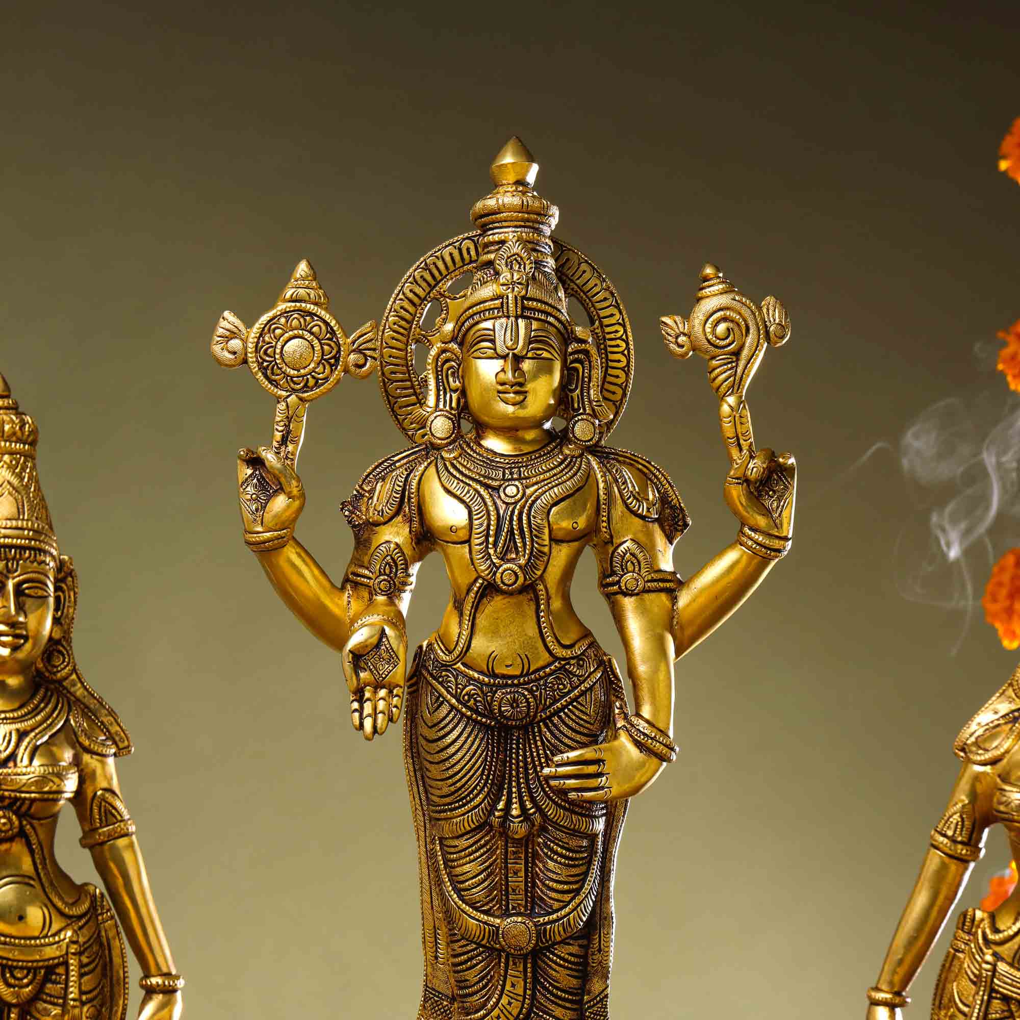 Brass Lord Balaji with Sri Devi and Bhudevi Idols Set - Image 2