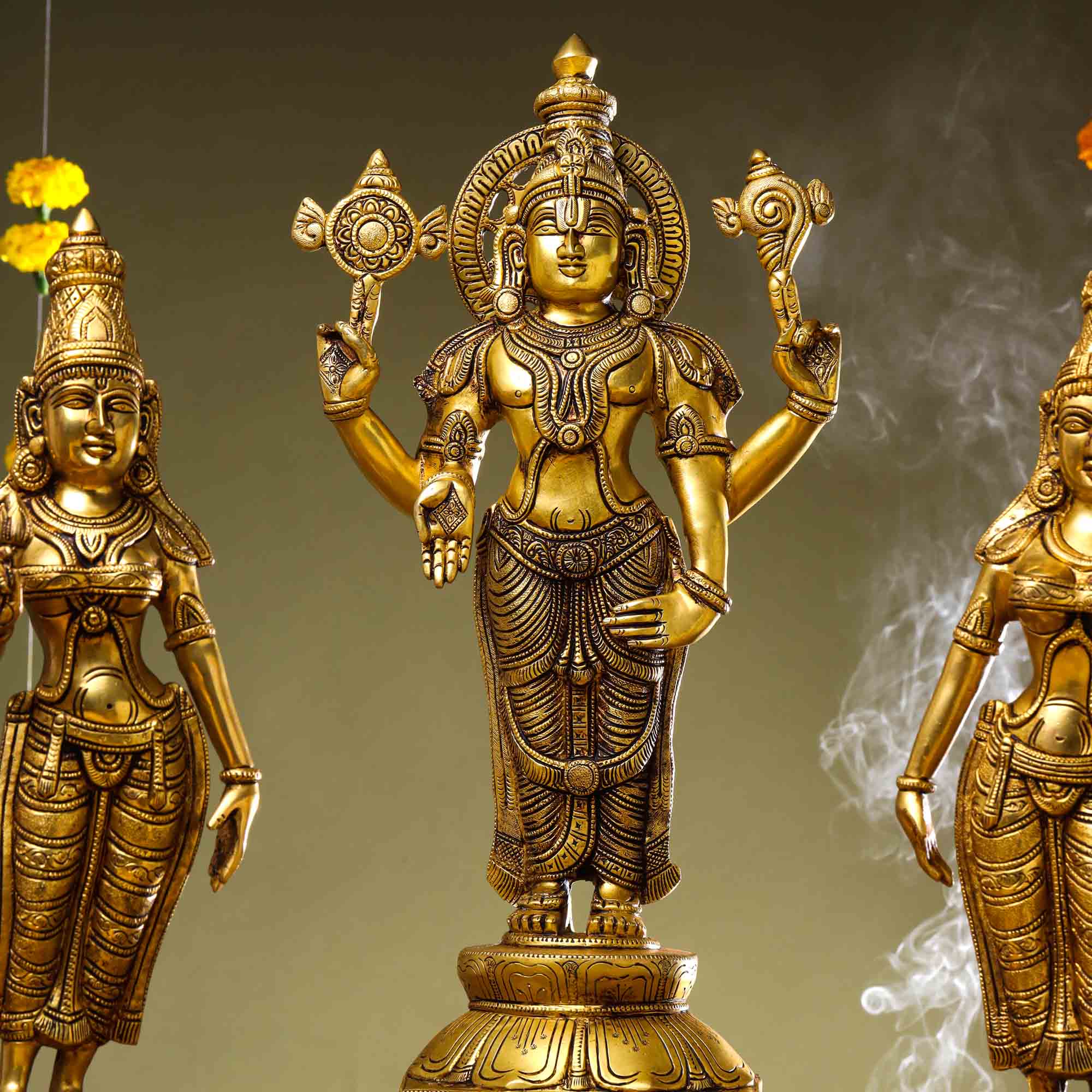 Brass Lord Balaji with Sri Devi and Bhudevi Idols Set - Image 5