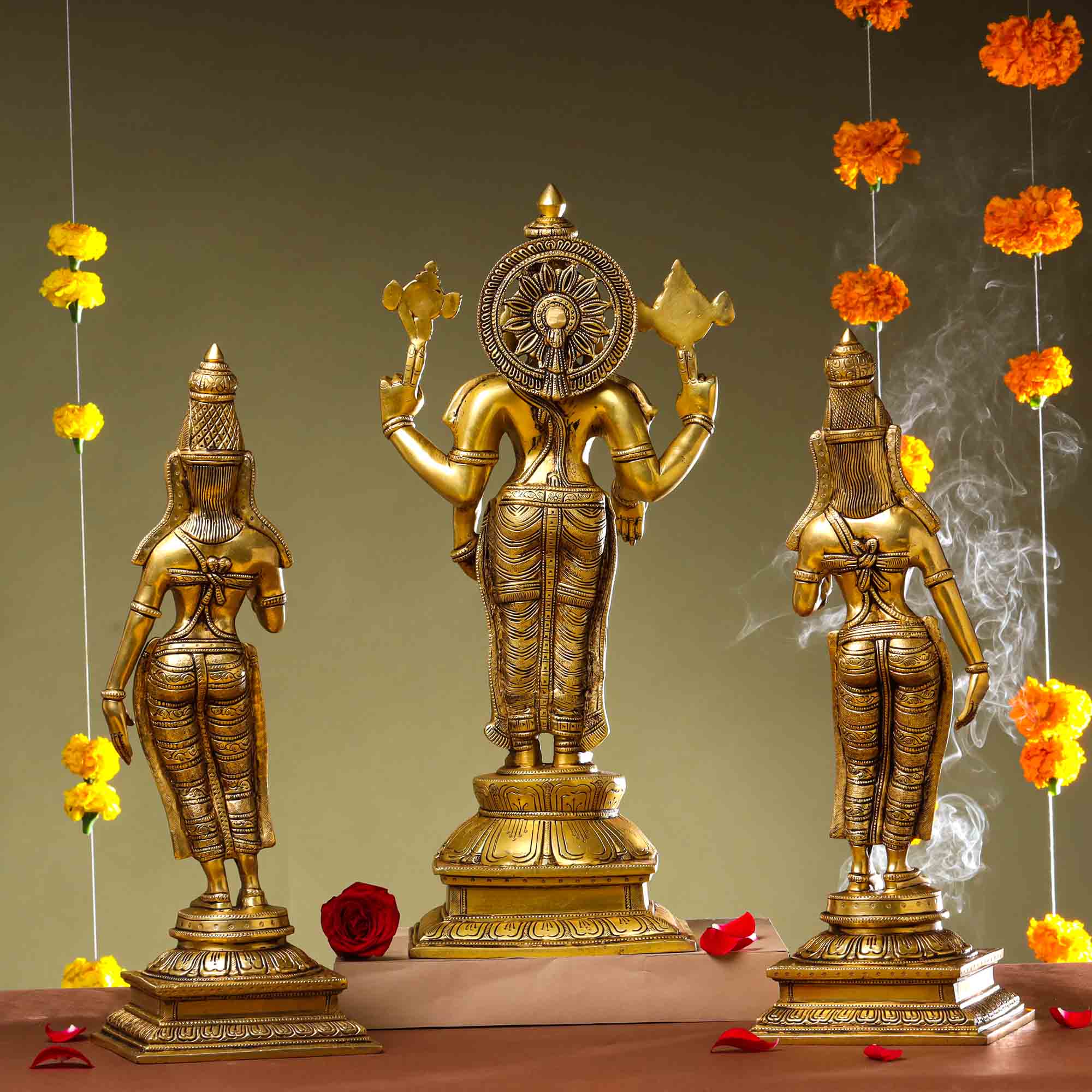 Brass Lord Balaji with Sri Devi and Bhudevi Idols Set - Image 6