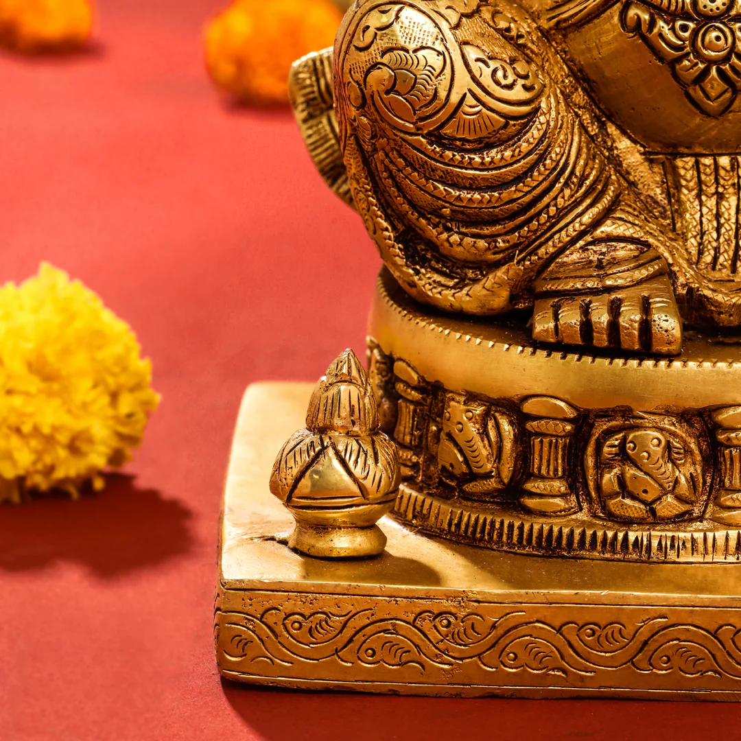 Brass Lord Sitting Ganesha Idol (10.5 Inch) - Image 7