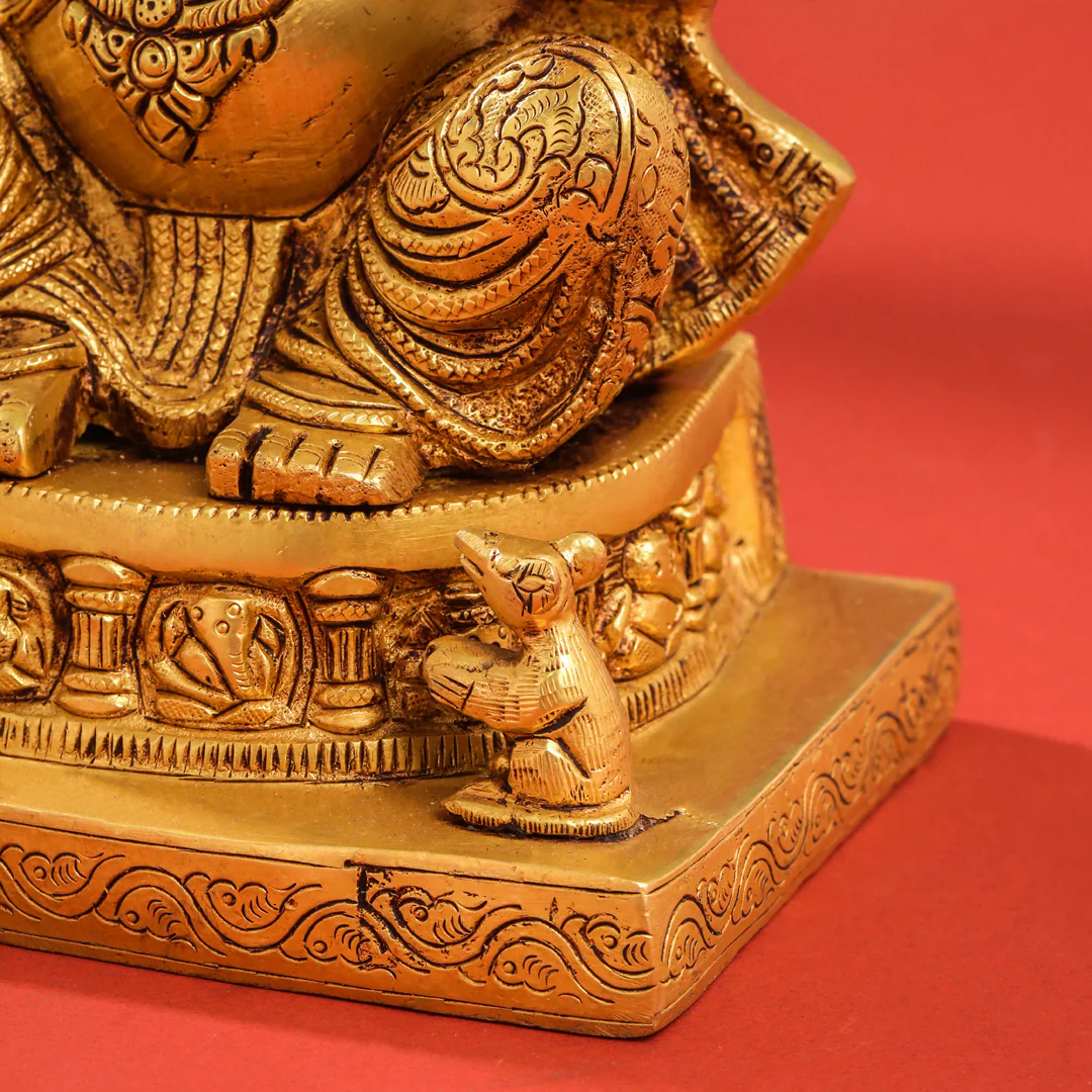 Brass Lord Sitting Ganesha Idol (10.5 Inch) - Image 8
