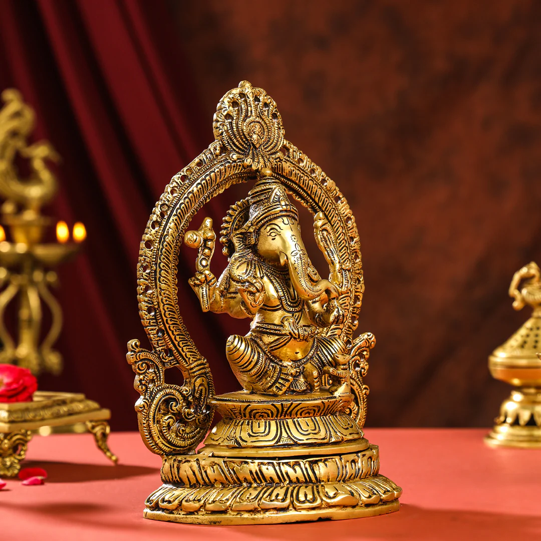 Brass Lord Sitting Ganesha Idol (11.2 Inch) - Image 2