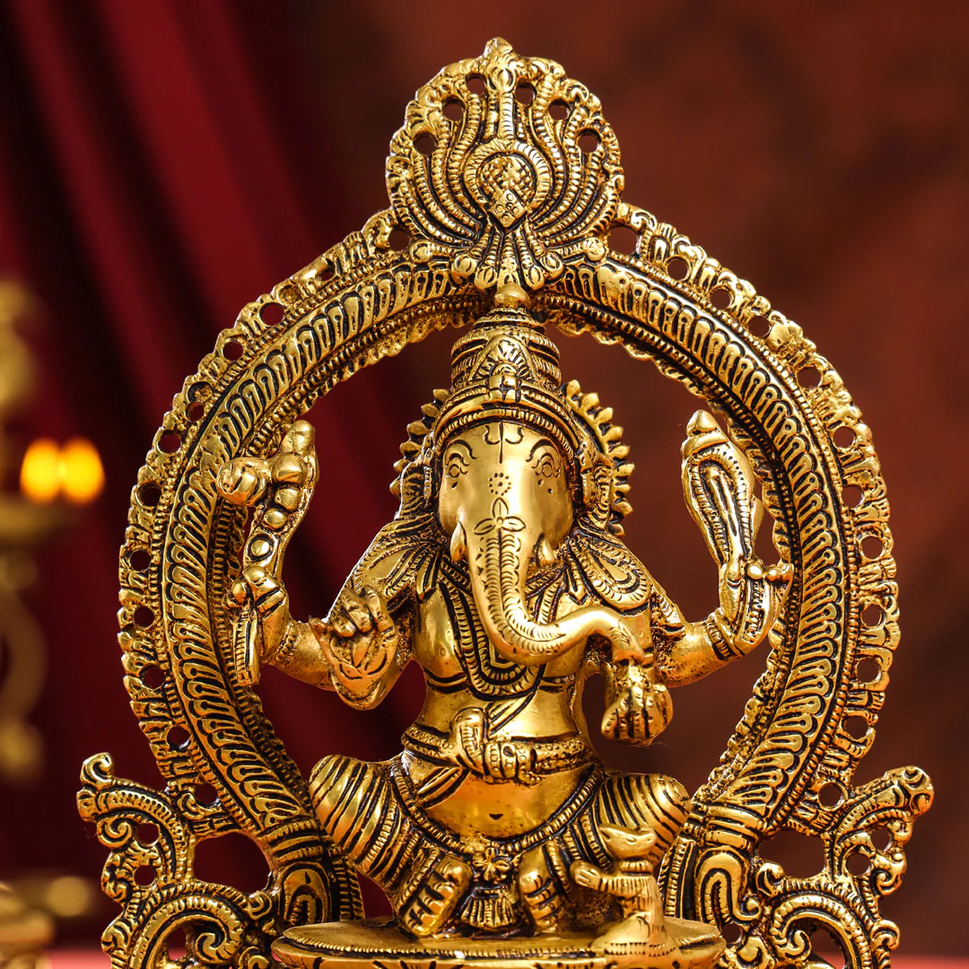 Brass Lord Sitting Ganesha Idol (11.2 Inch) - Image 5