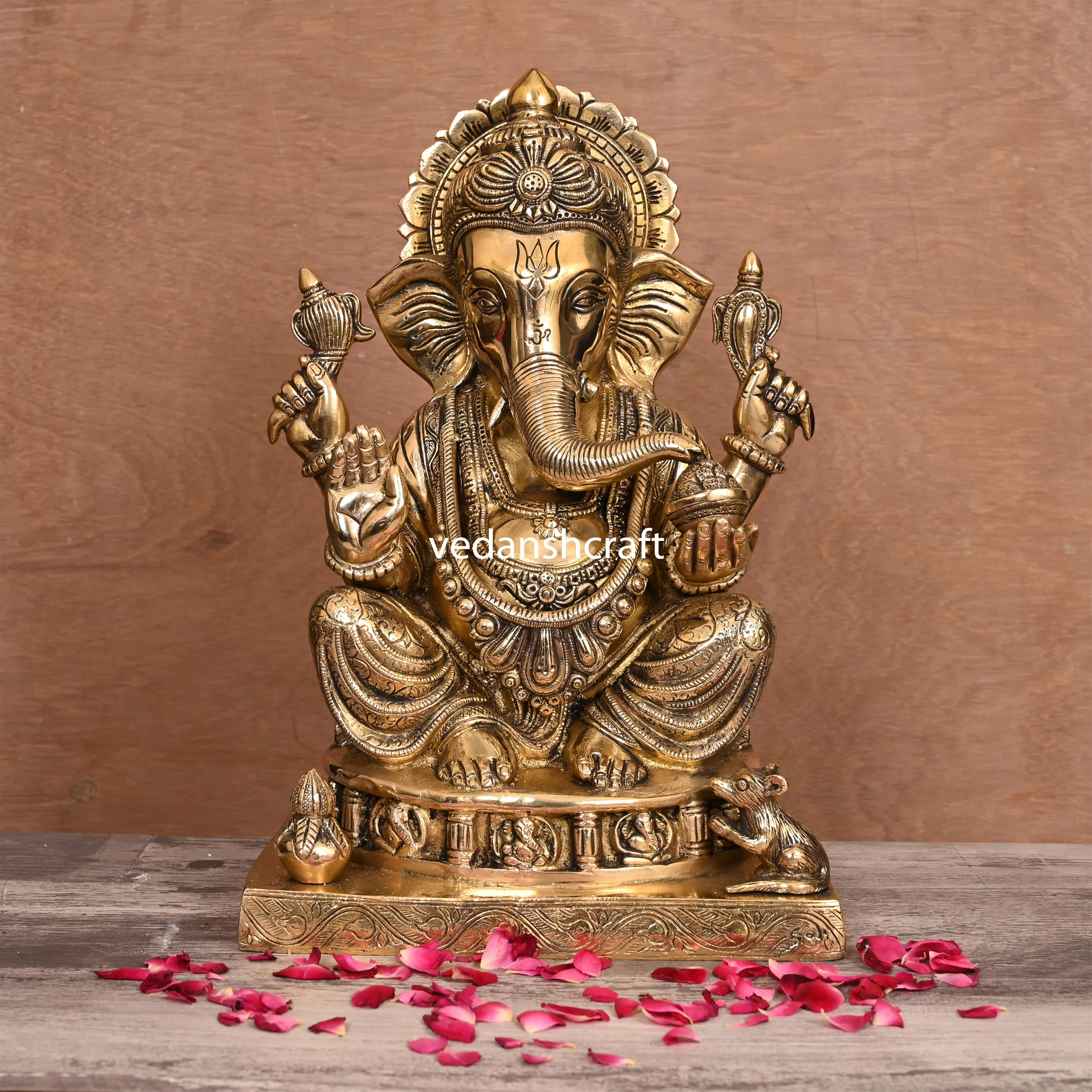 Brass Lord Sitting Ganesha Idol (14")