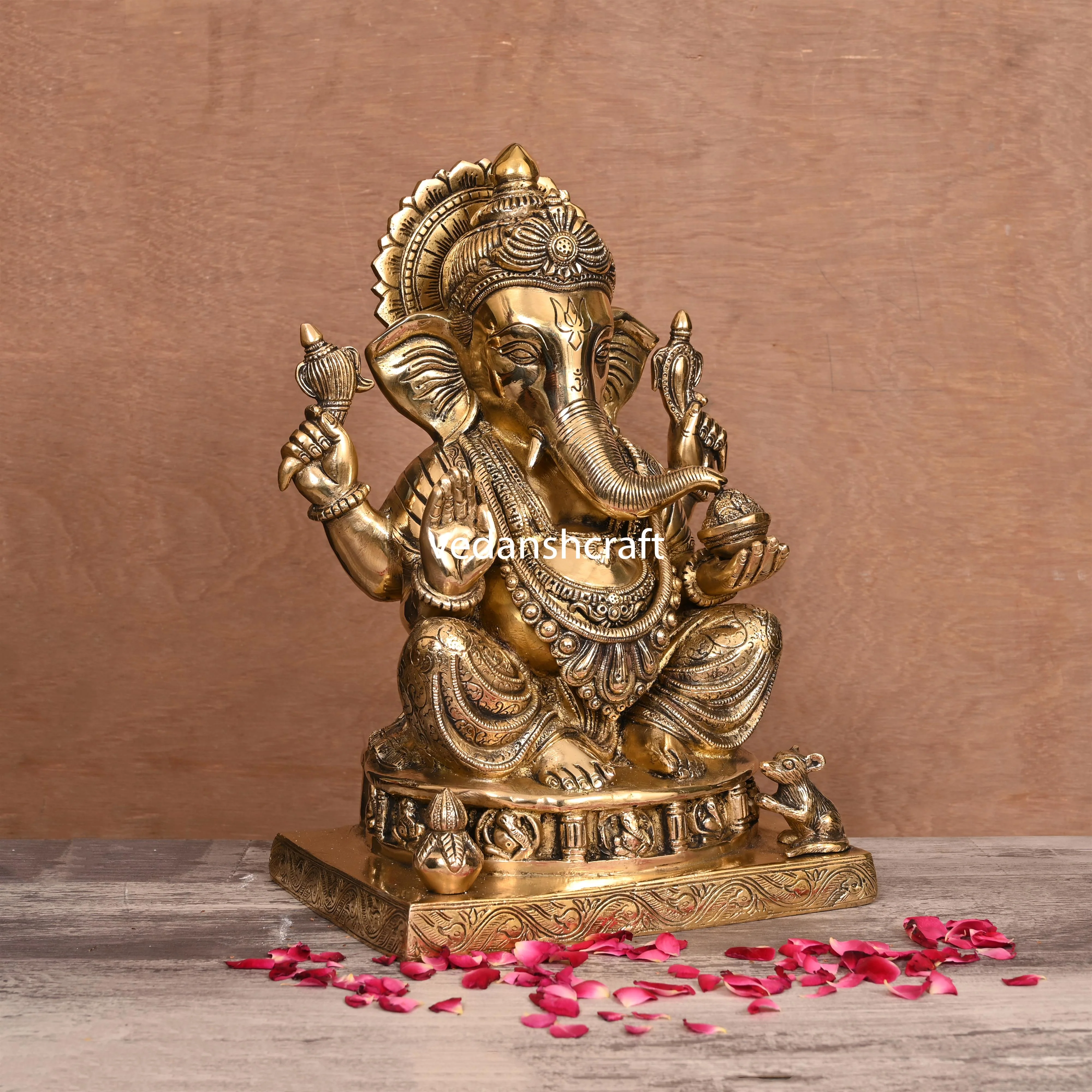 Brass Lord Sitting Ganesha Idol (14") - Image 2