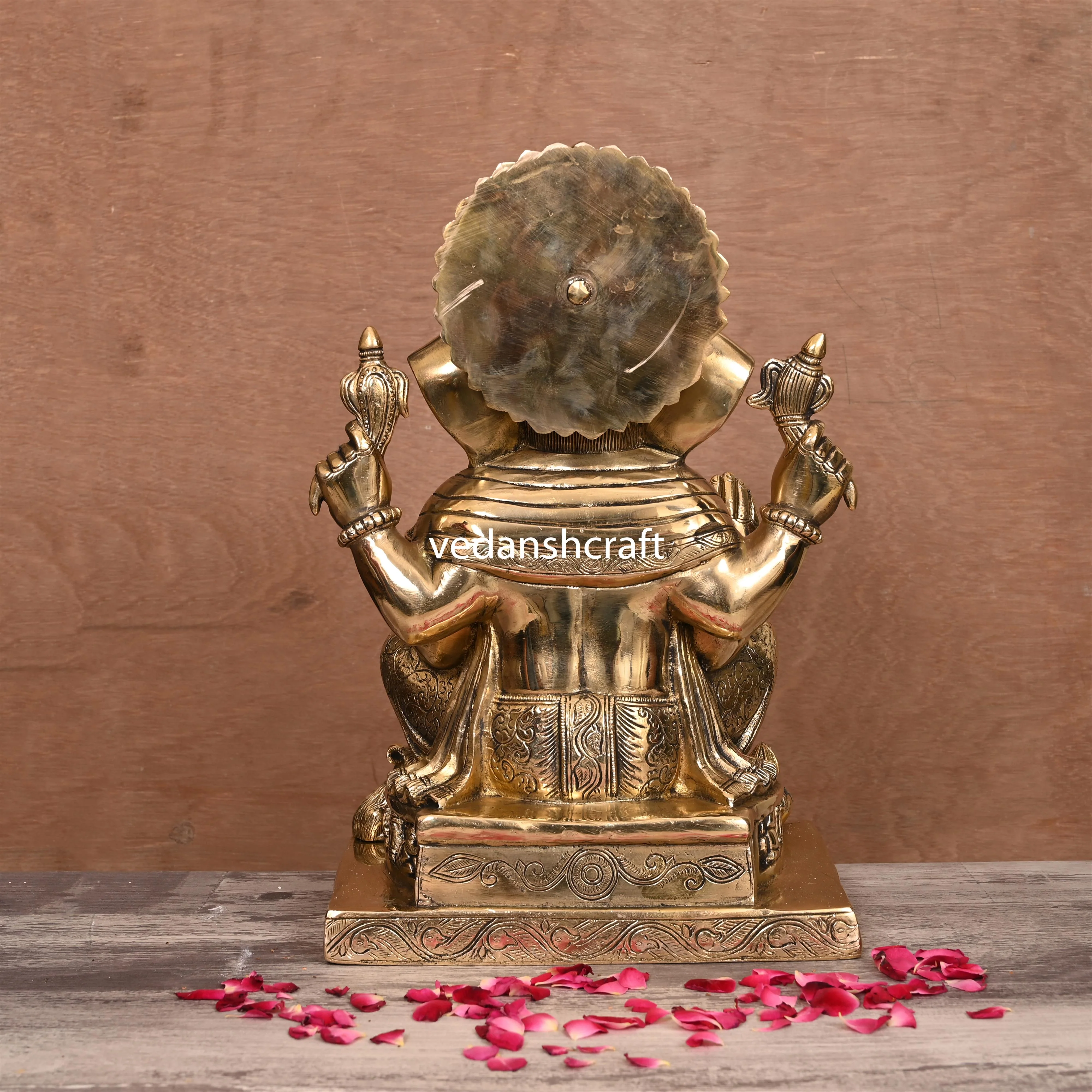 Brass Lord Sitting Ganesha Idol (14") - Image 3
