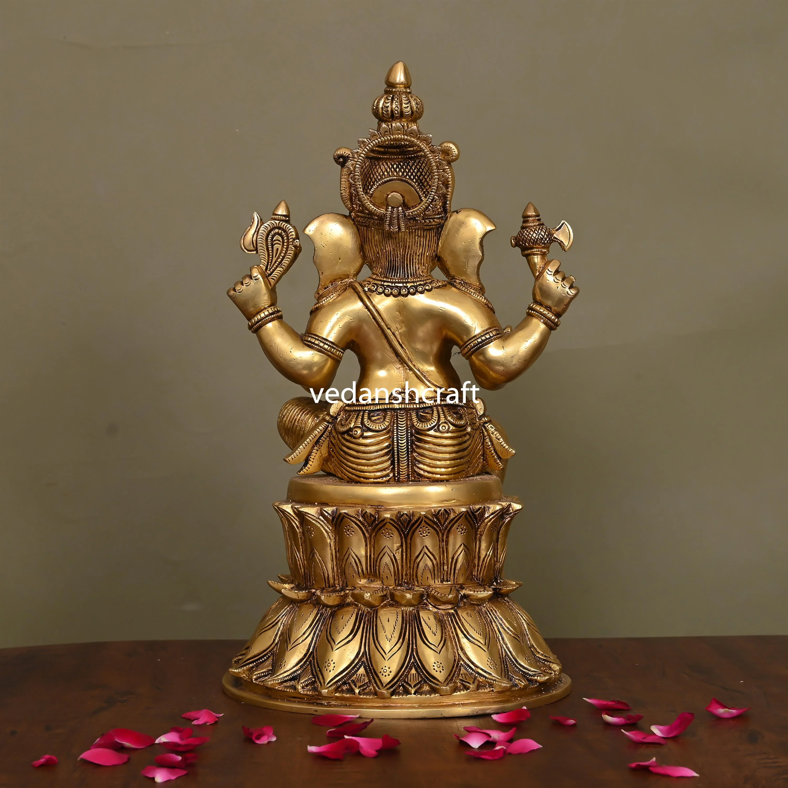 Brass Lord Sitting Ganesha Idol (14.8 Inch) - Image 5