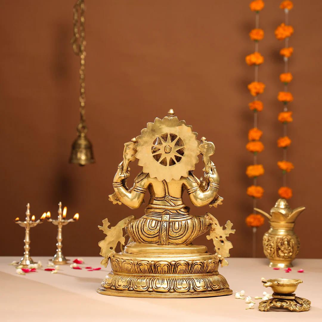 Brass Lord Sitting Ganesha Idol (15 Inch) - Image 3