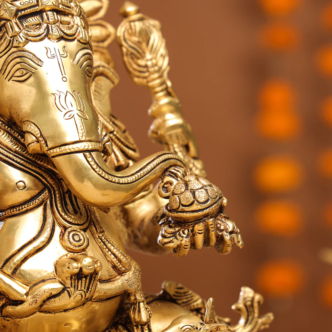 Brass Lord Sitting Ganesha Idol (15 Inch) - Image 5