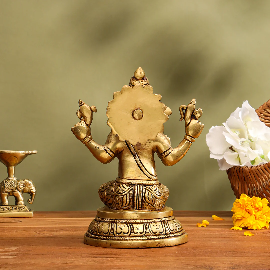 Brass Lord Sitting Ganesha Idol (6.8 Inch) - Image 4