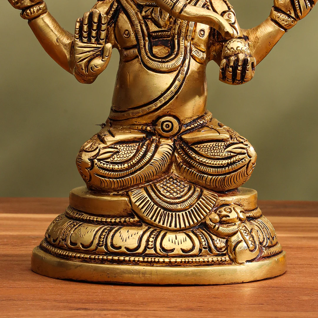 Brass Lord Sitting Ganesha Idol (6.8 Inch) - Image 5