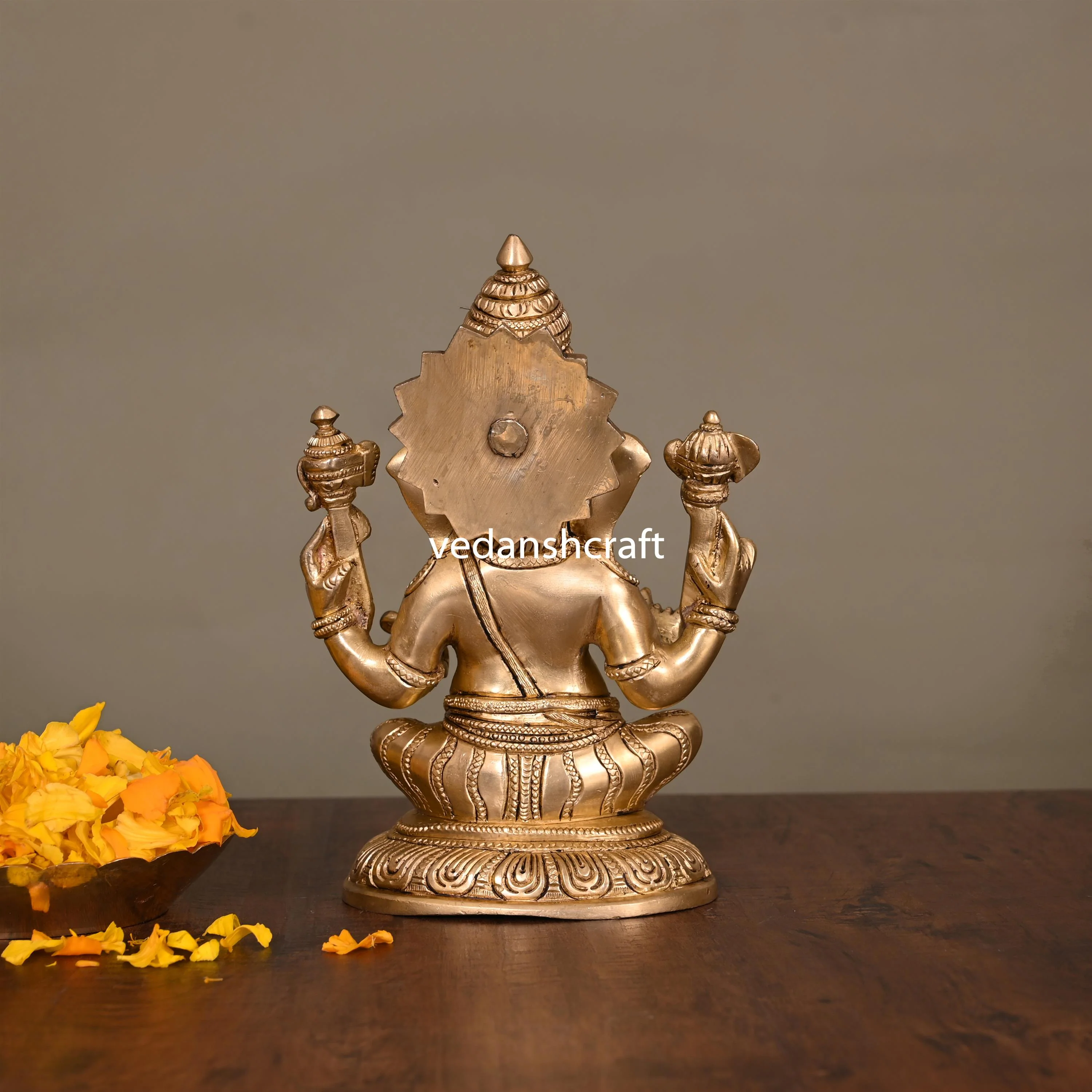 Brass Lord Sitting Ganesha Idol (7.5 Inch) - Image 3