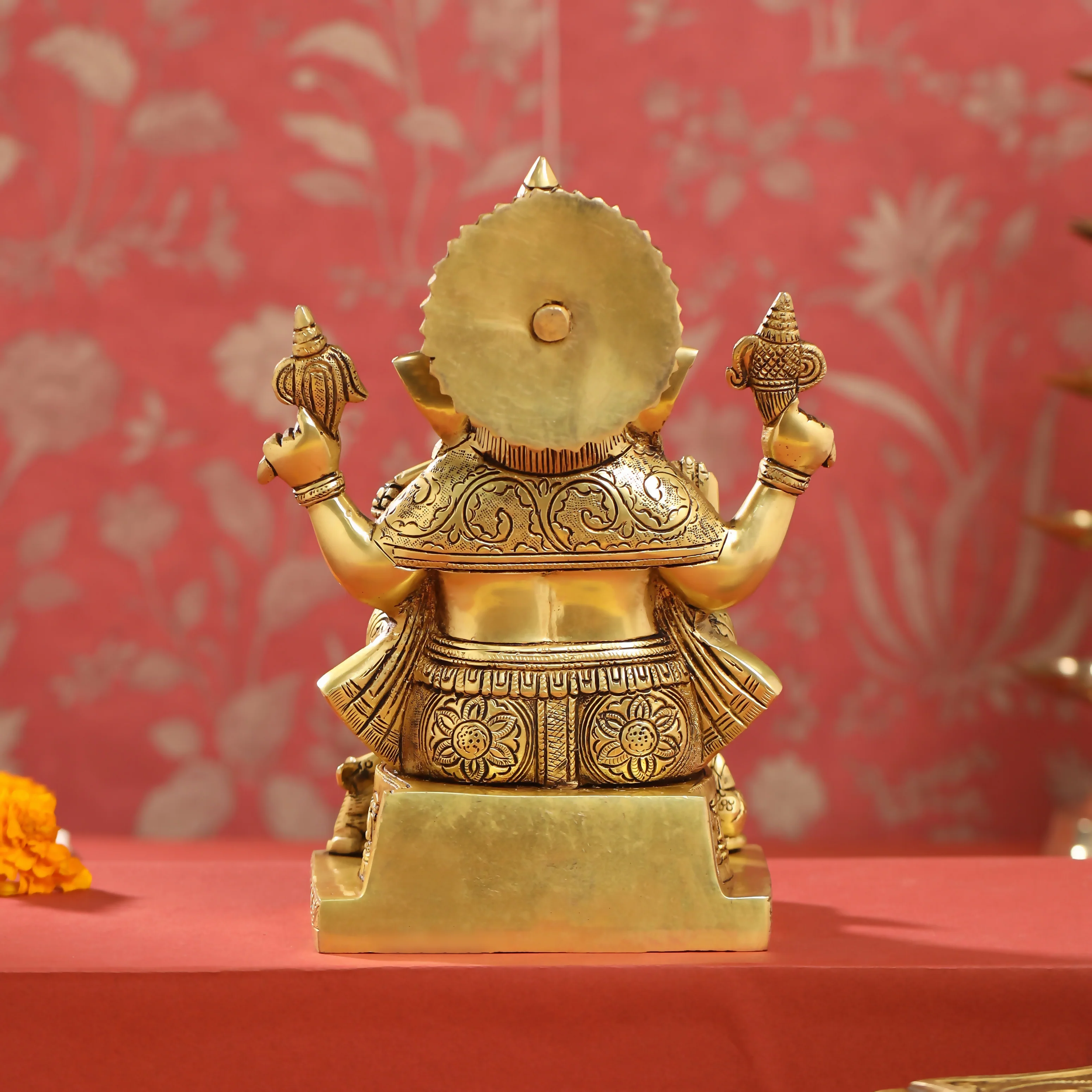 Brass Lord Sitting Ganesha Idol (9.5 Inch) - Image 3