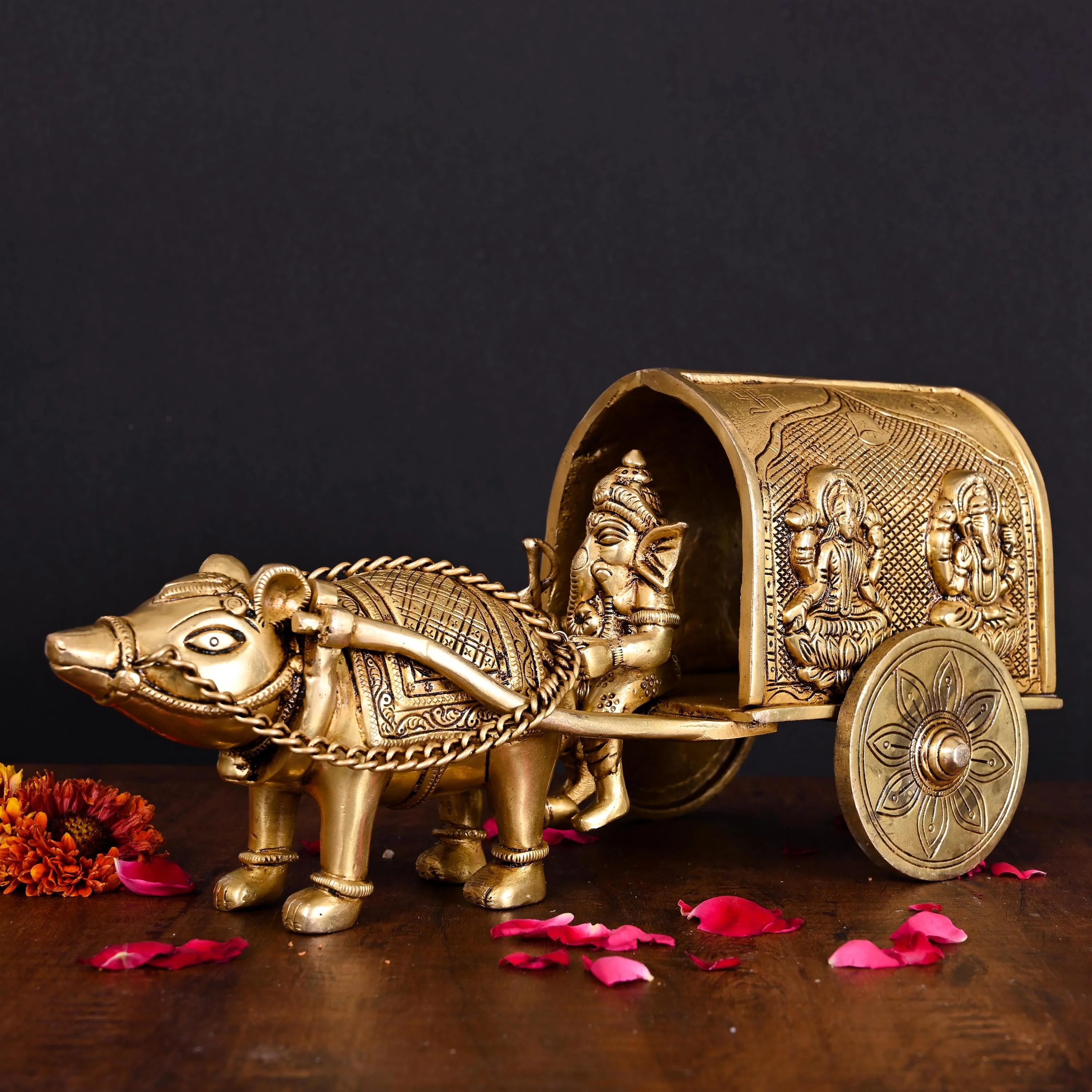 Brass Lord Ganesha On Mushak Cart (6.5 Inch) - Image 2