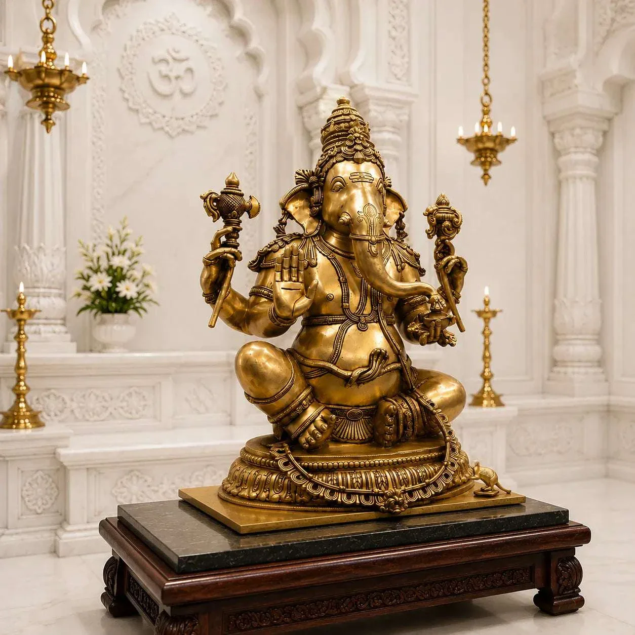 Brass Lord Ganesha Sitting Idol (22 Inch) - Image 2