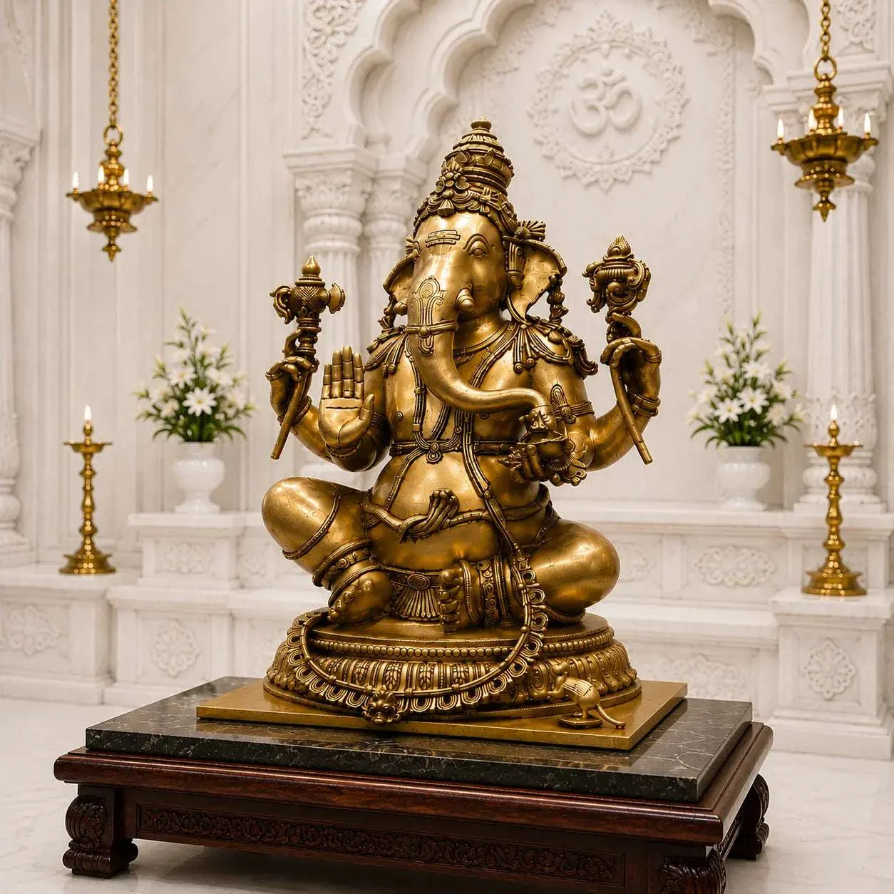 Brass Lord Ganesha Sitting Idol (22 Inch) - Image 3