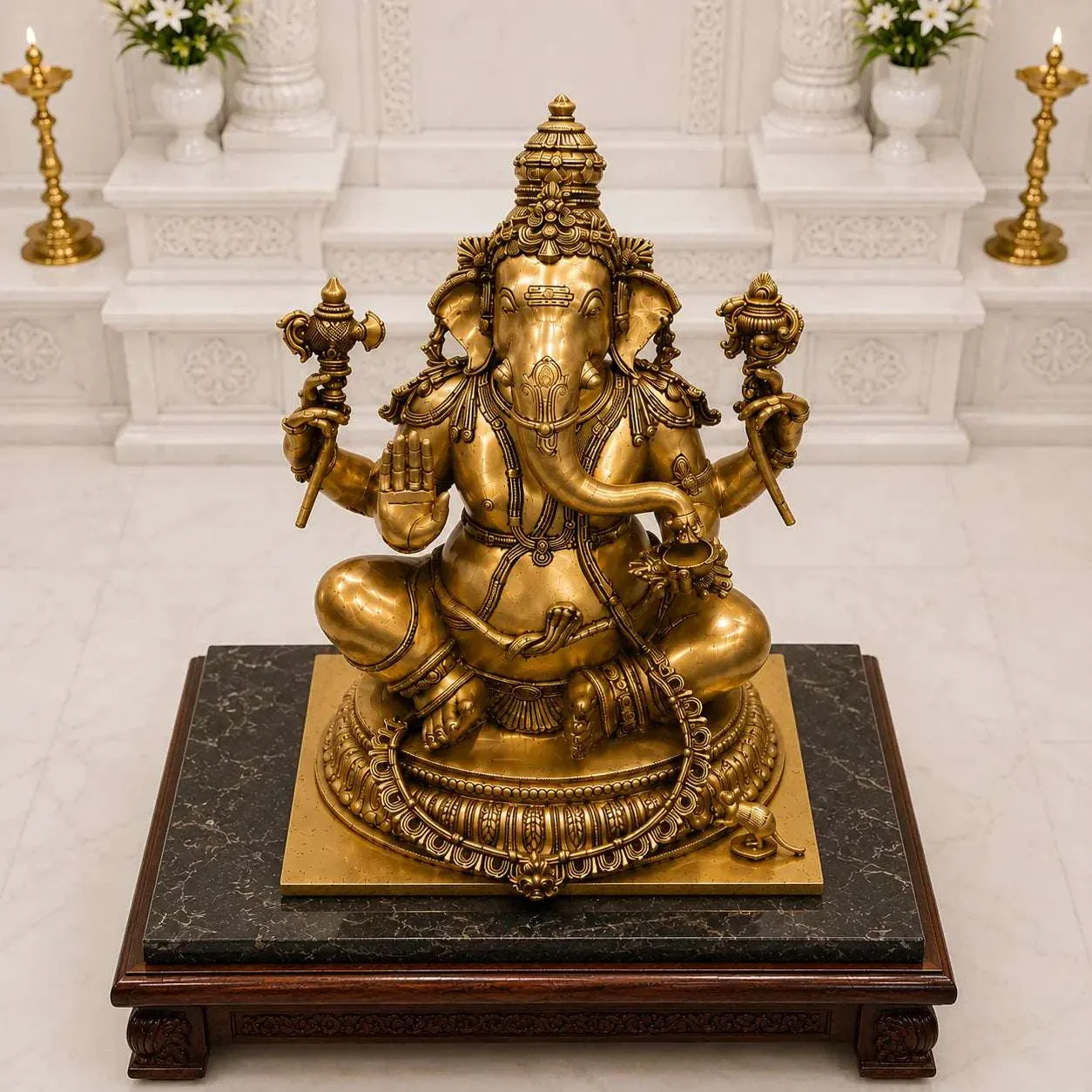 Brass Lord Ganesha Sitting Idol (22 Inch) - Image 4