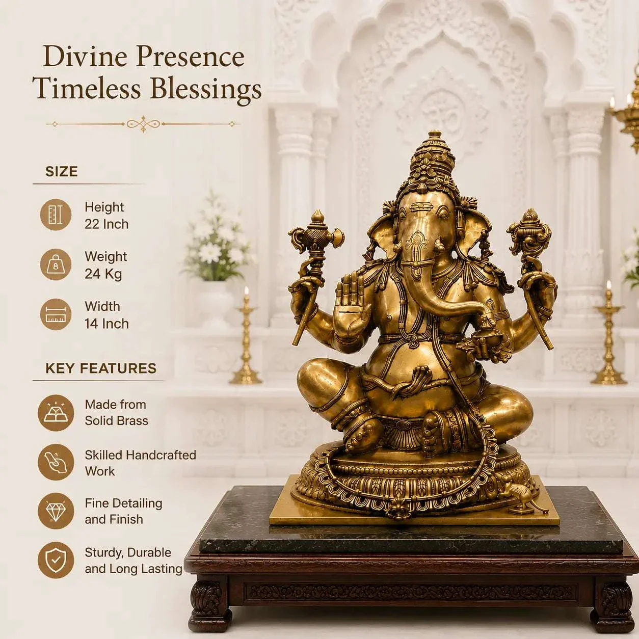 Brass Lord Ganesha Sitting Idol (22 Inch) - Image 5