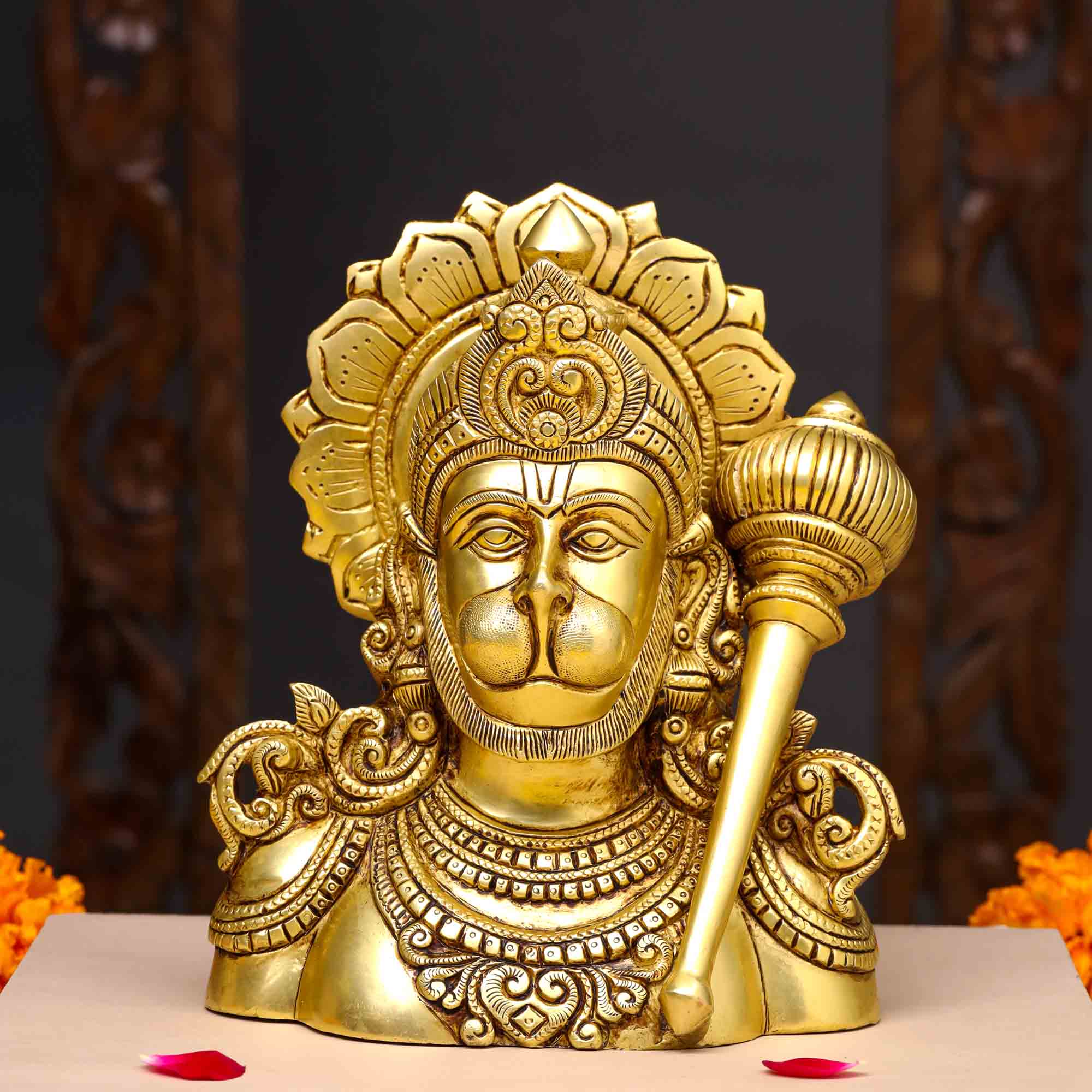 Brass Lord Hanuman Bust Idol (8 Inch) - Image 2