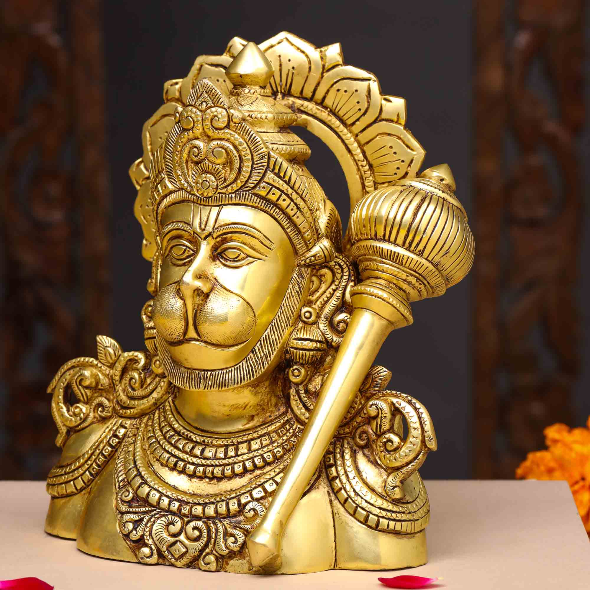 Brass Lord Hanuman Bust Idol (8 Inch) - Image 3