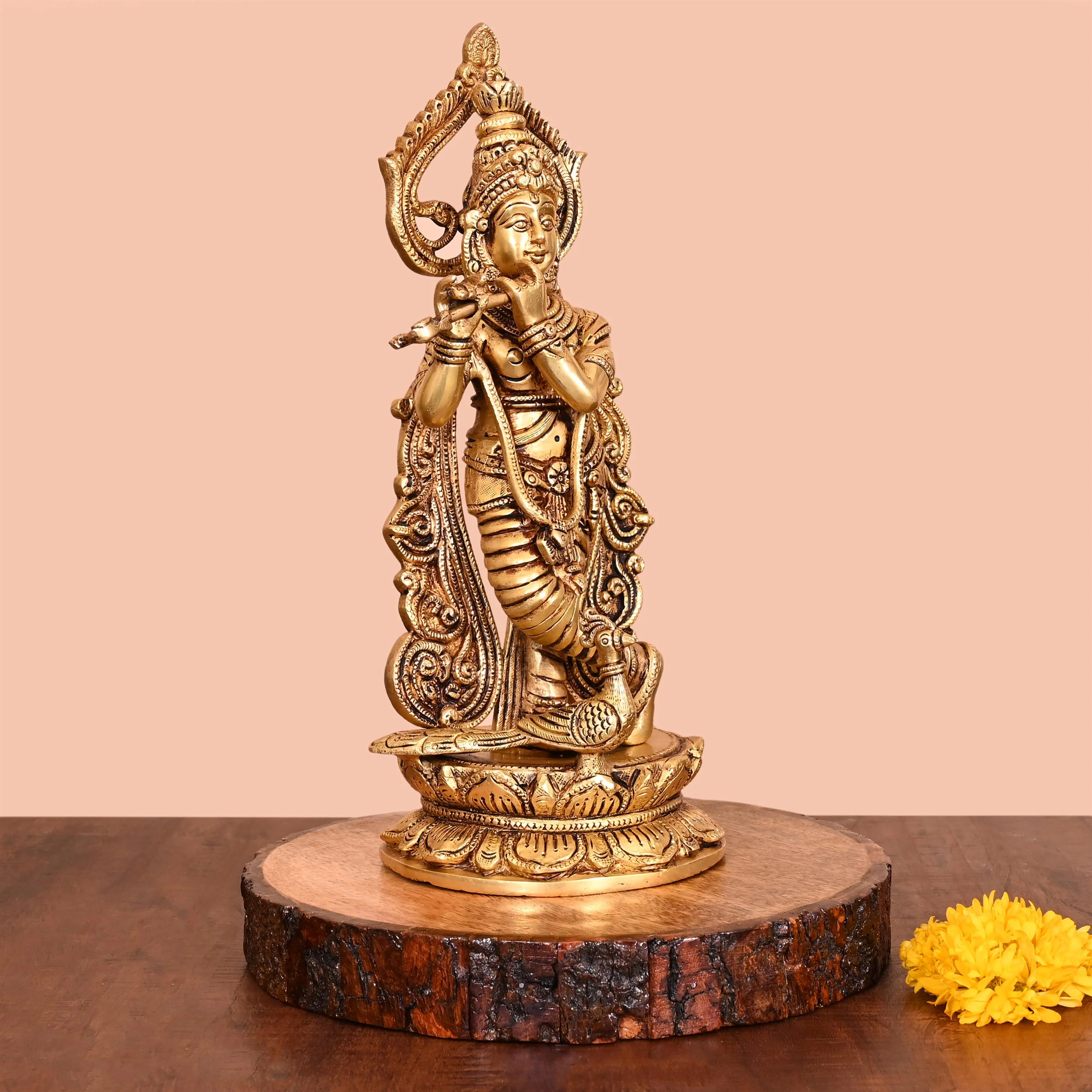 Brass Lord Standing Krishna Idol (12.5 Inch) - Image 2