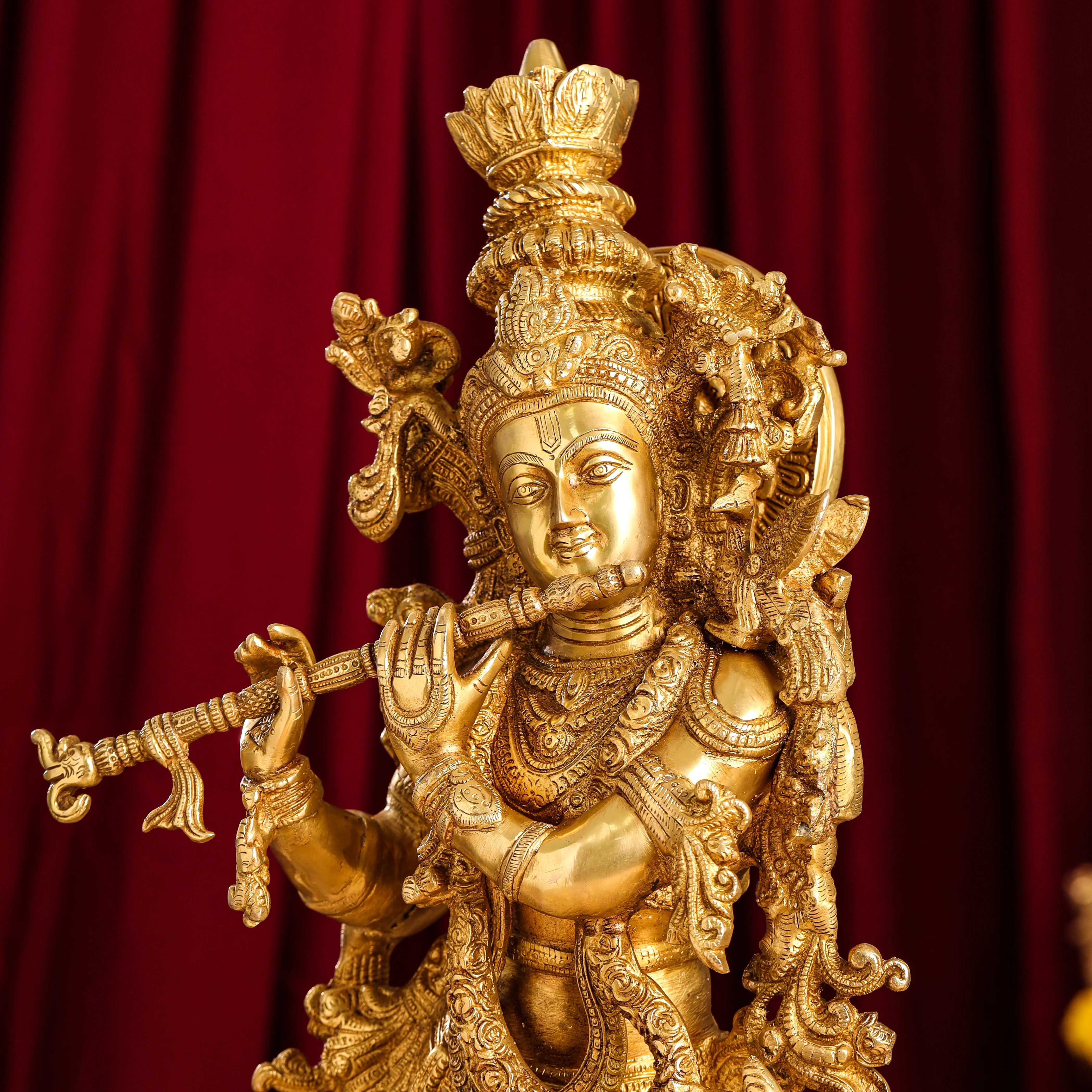 Brass Standing Lord Krishna Idol (30 Inch) - Image 7