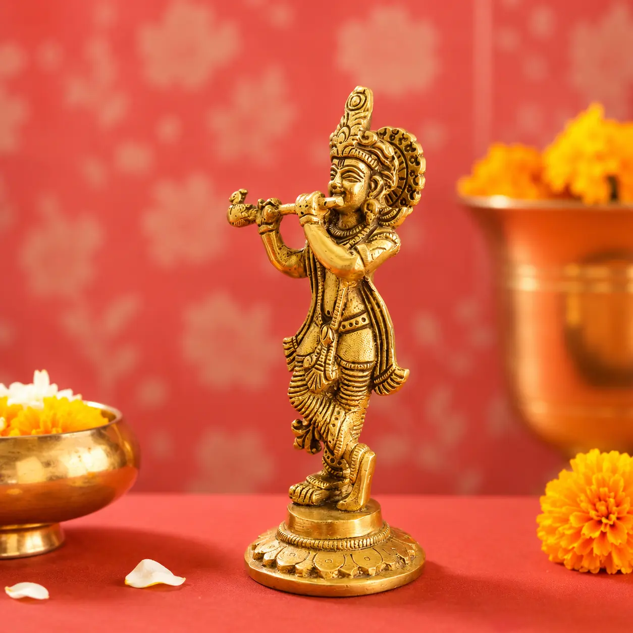 Brass Standing Krishna Idol (6.5 Inch) - Image 3