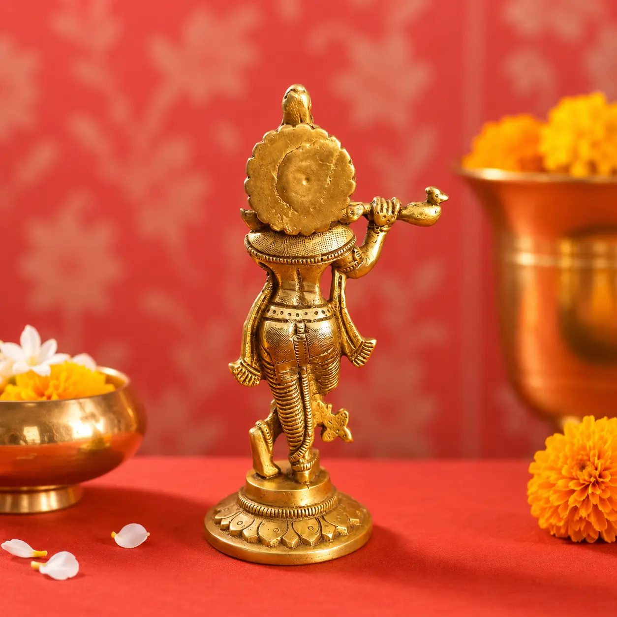 Brass Standing Krishna Idol (6.5 Inch) - Image 4