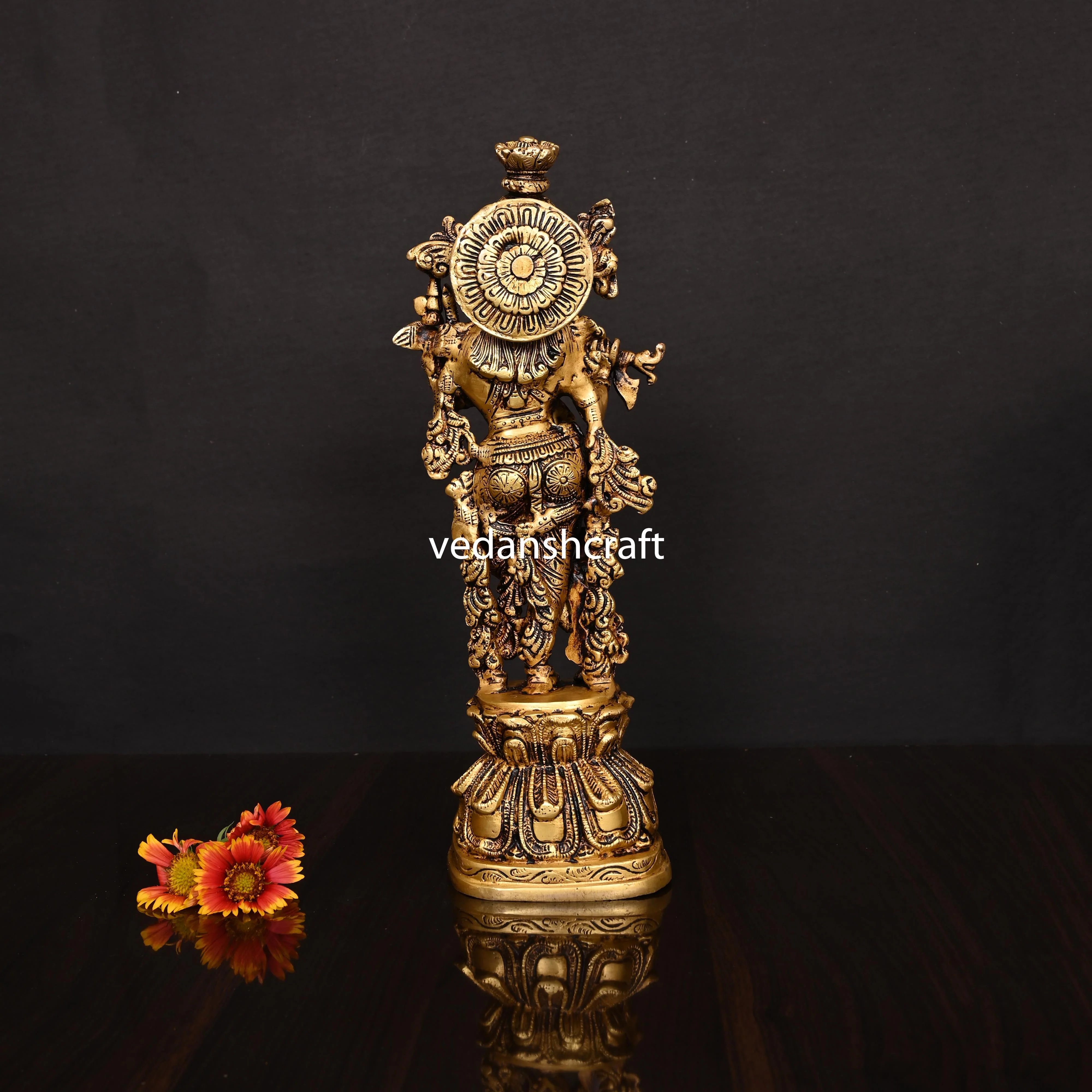 Brass Standing Lord Krishna With Base Idol/Statue (14 Inch) - Image 3