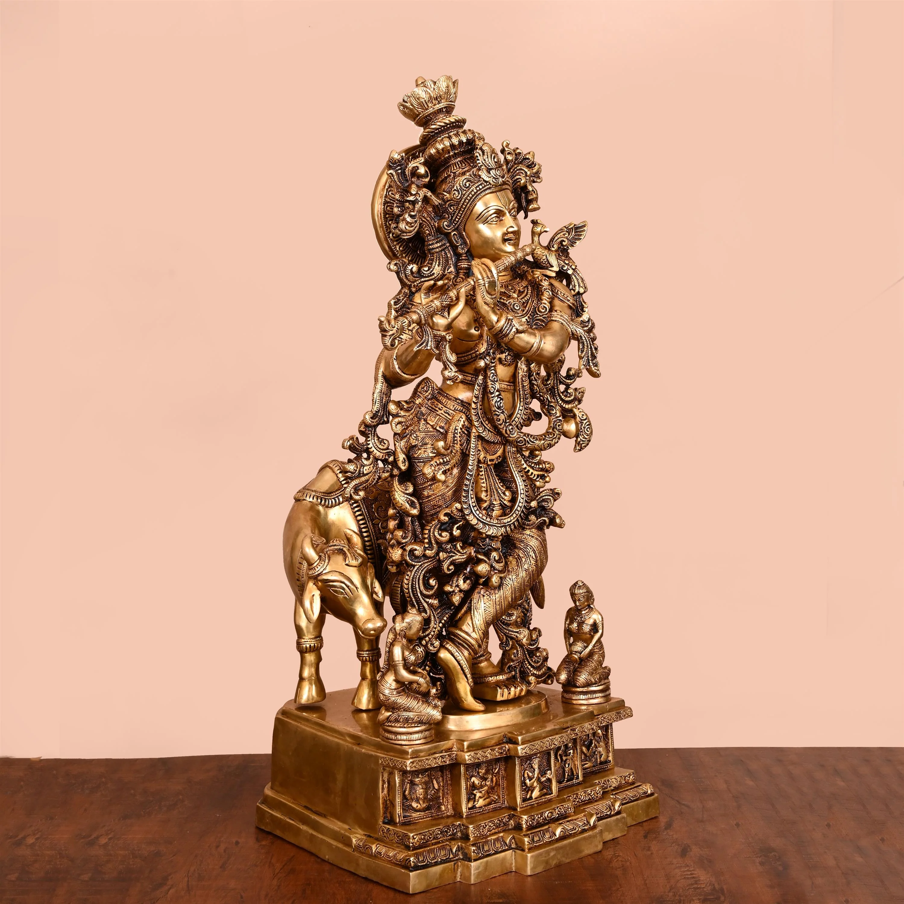 Brass Standing Lord Krishna With Cow Idol (27.5 Inch) - Image 2