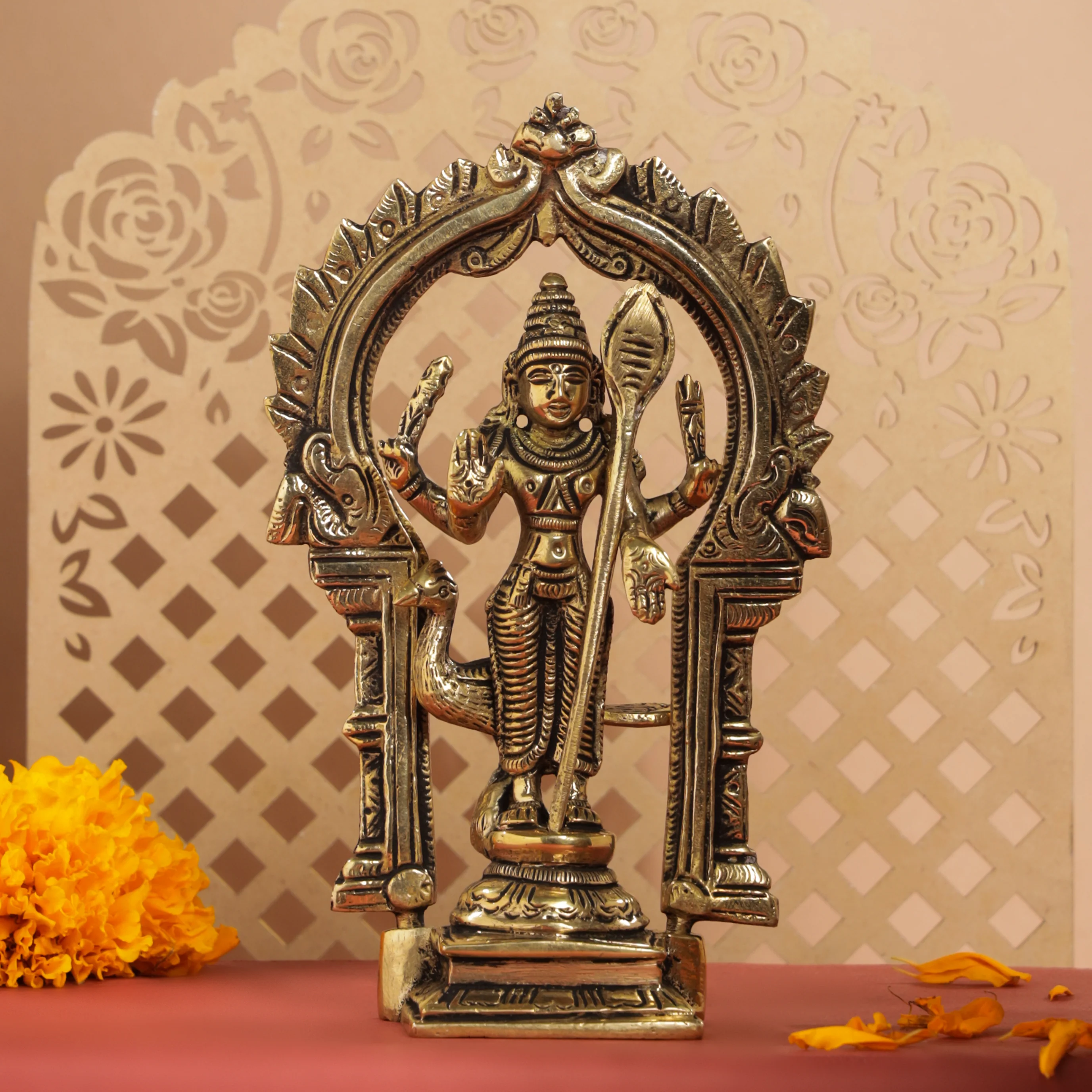 Brass Standing Lord Murugan/Kartikeya Frame Idol (6.5 Inch)