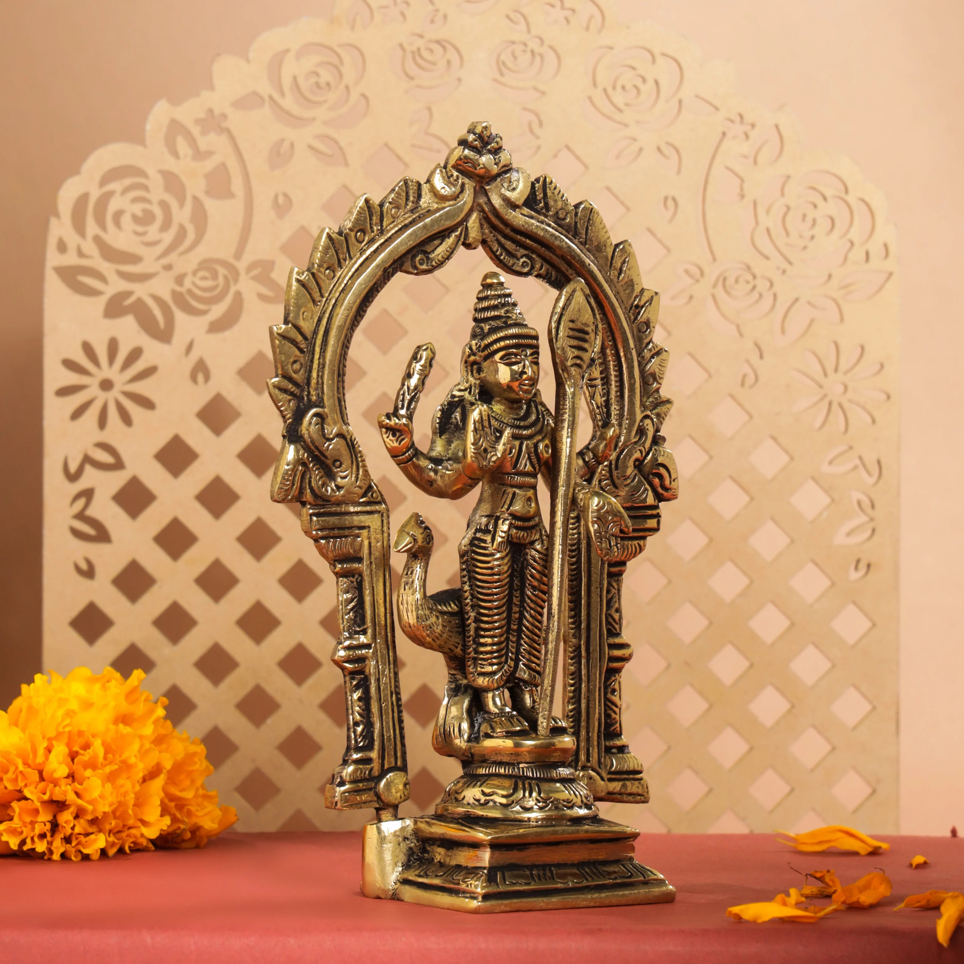 Brass Standing Lord Murugan/Kartikeya Frame Idol (6.5 Inch) - Image 2