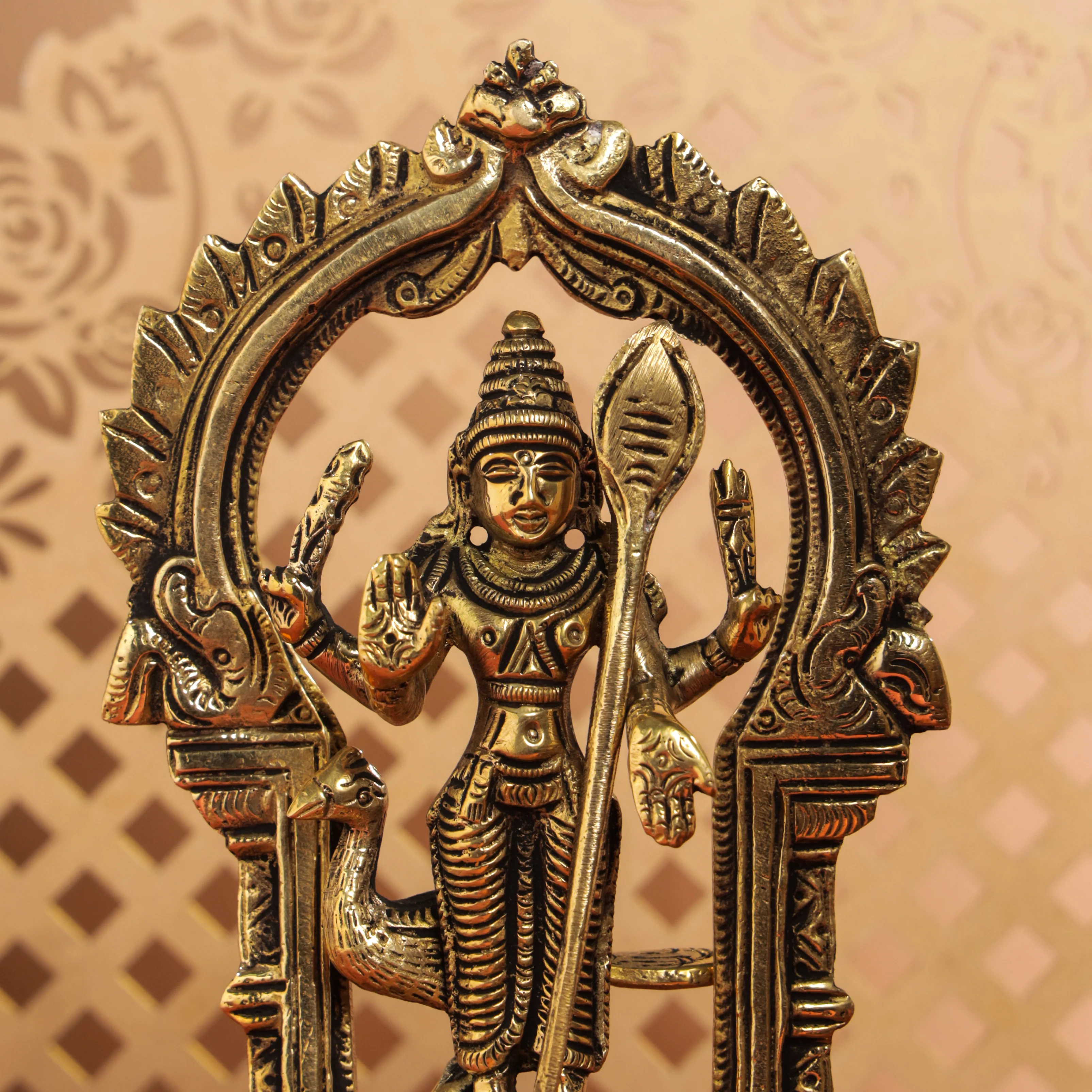 Brass Standing Lord Murugan/Kartikeya Frame Idol (6.5 Inch) - Image 4