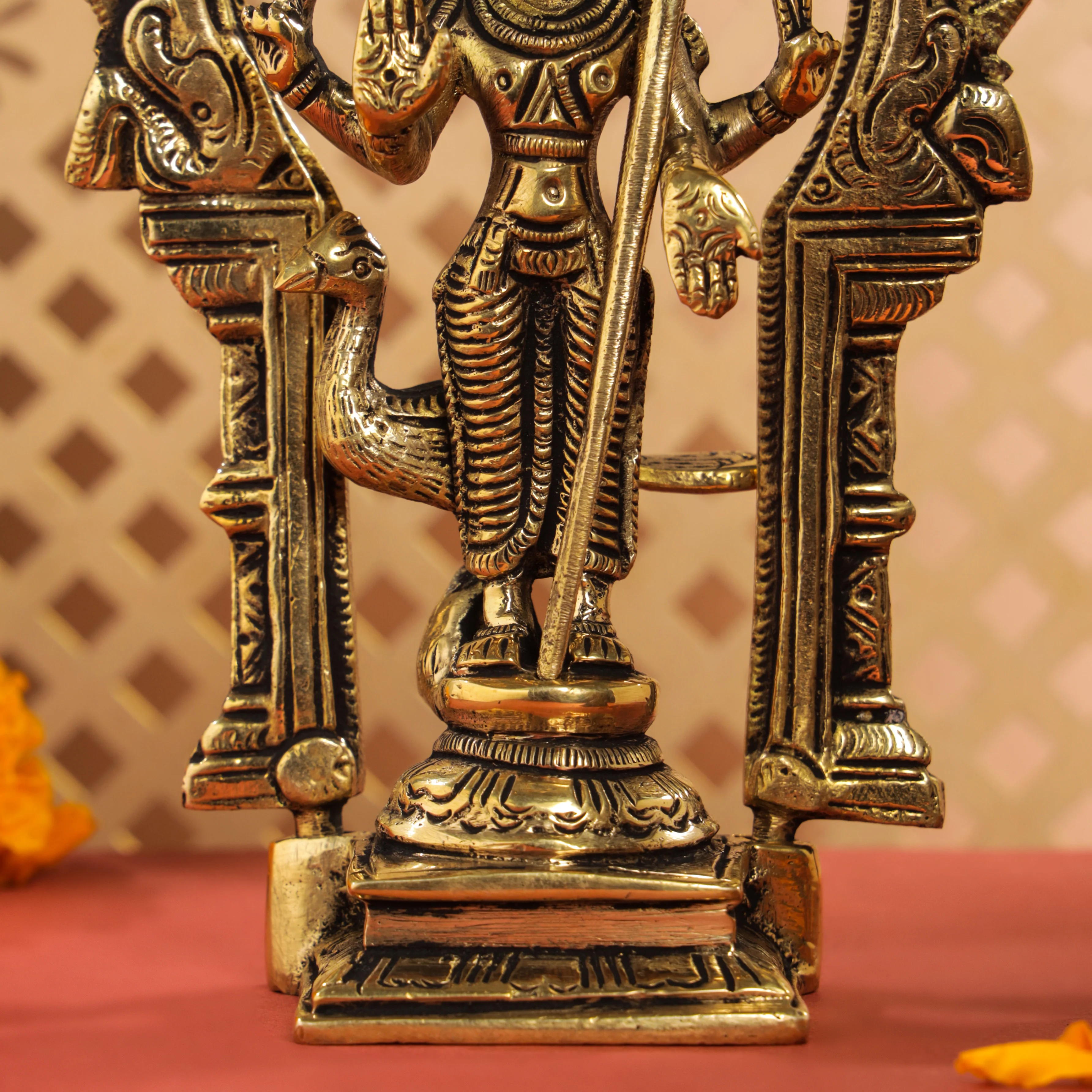 Brass Standing Lord Murugan/Kartikeya Frame Idol (6.5 Inch) - Image 5