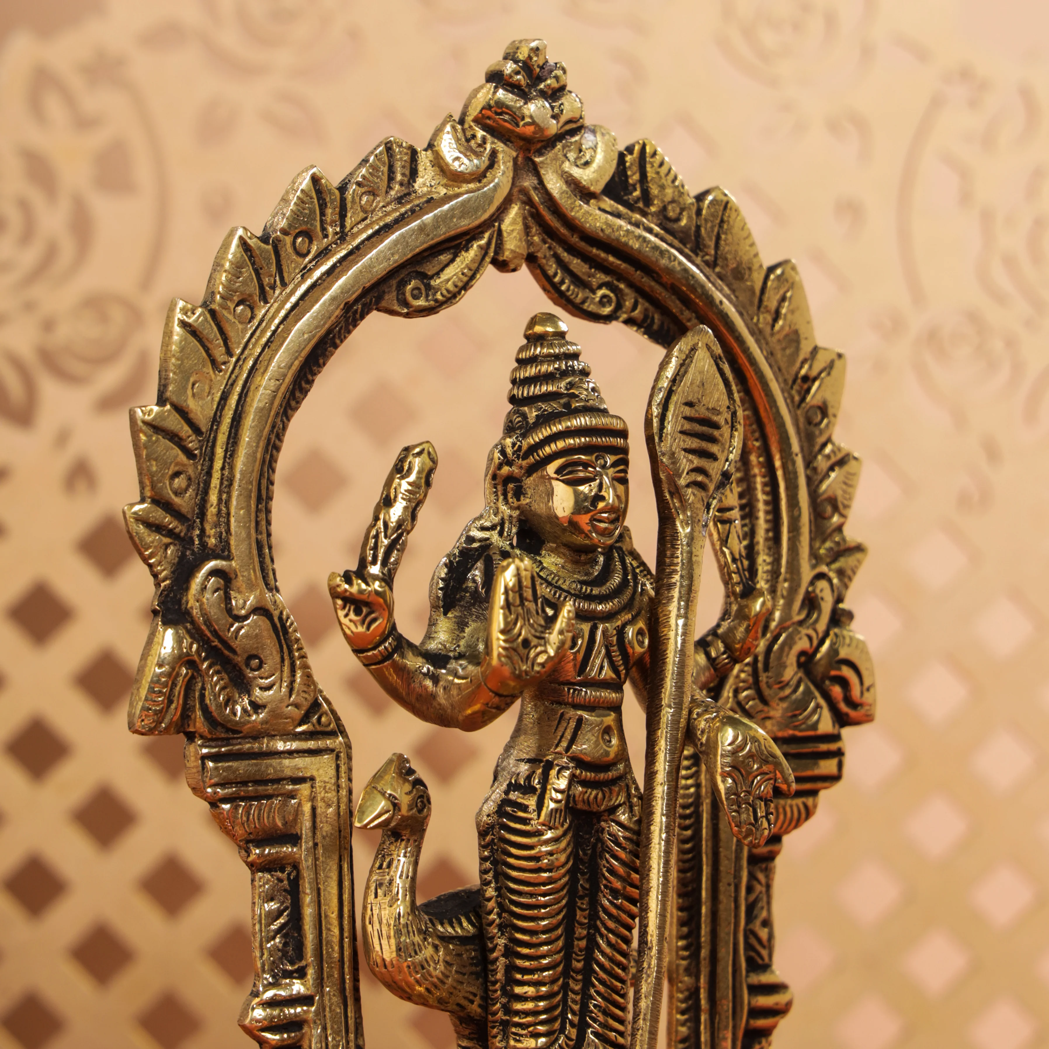 Brass Standing Lord Murugan/Kartikeya Frame Idol (6.5 Inch) - Image 6