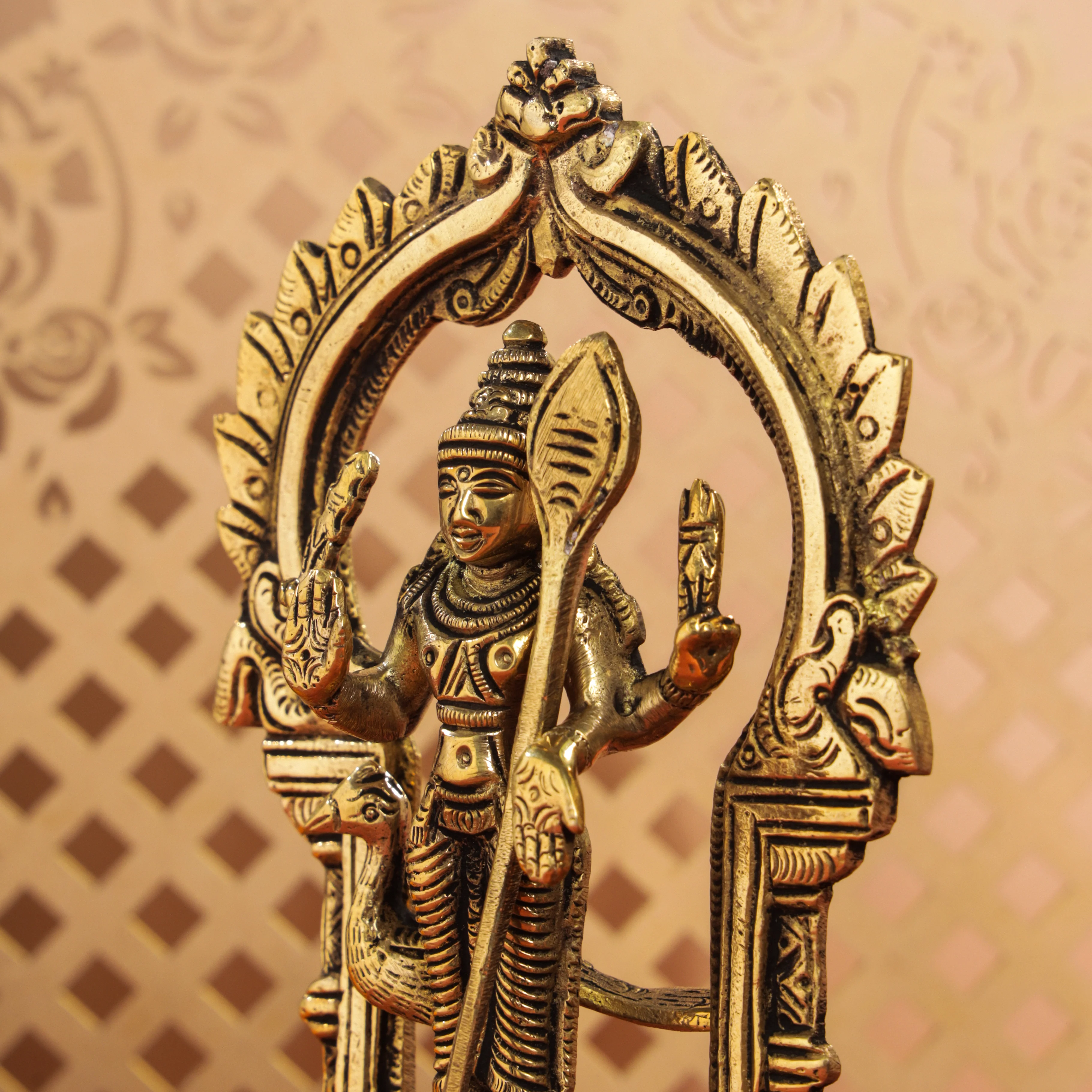 Brass Standing Lord Murugan/Kartikeya Frame Idol (6.5 Inch) - Image 7