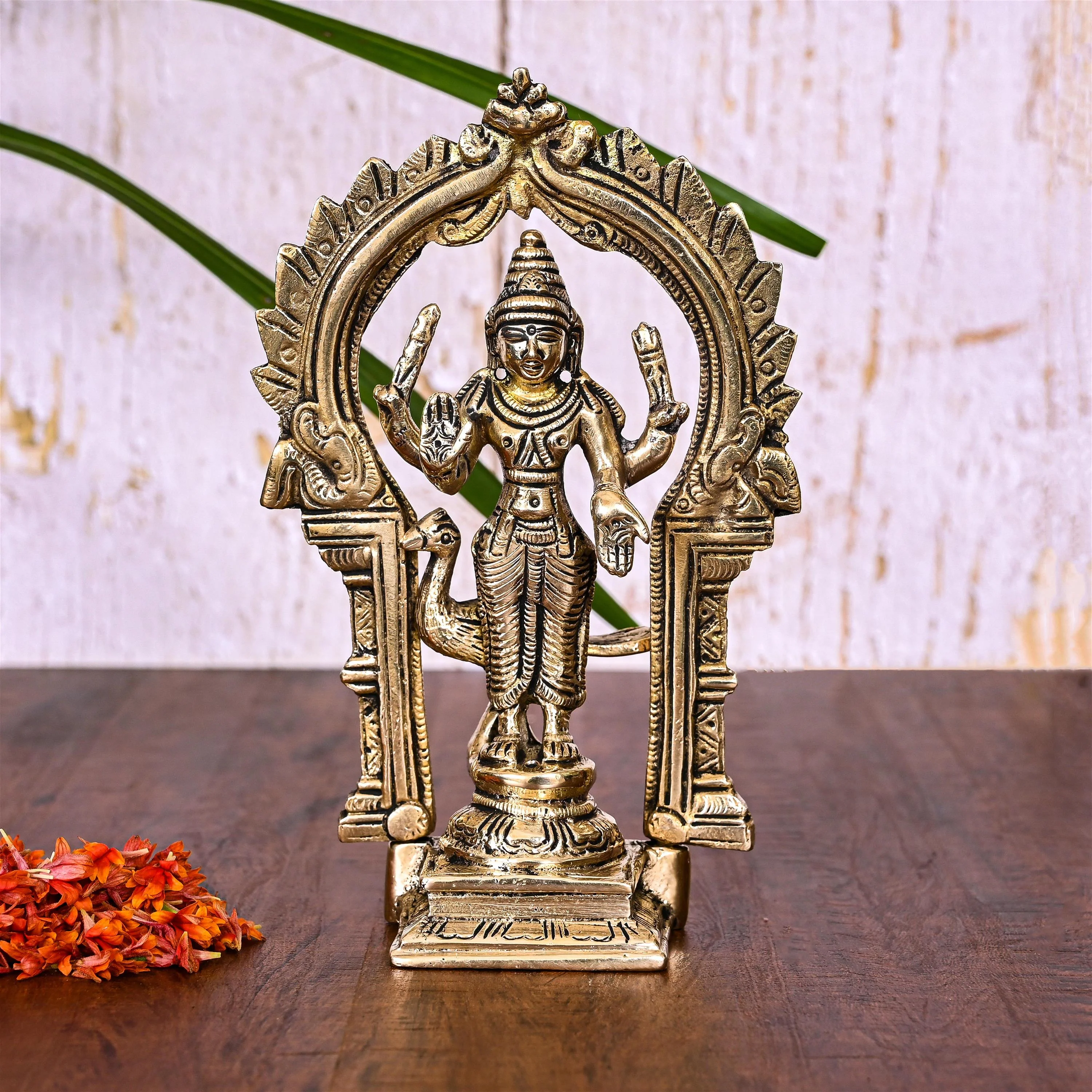 Brass Standing Lord Murugan/Kartikeya Frame Idol (6.5 Inch) - Image 8