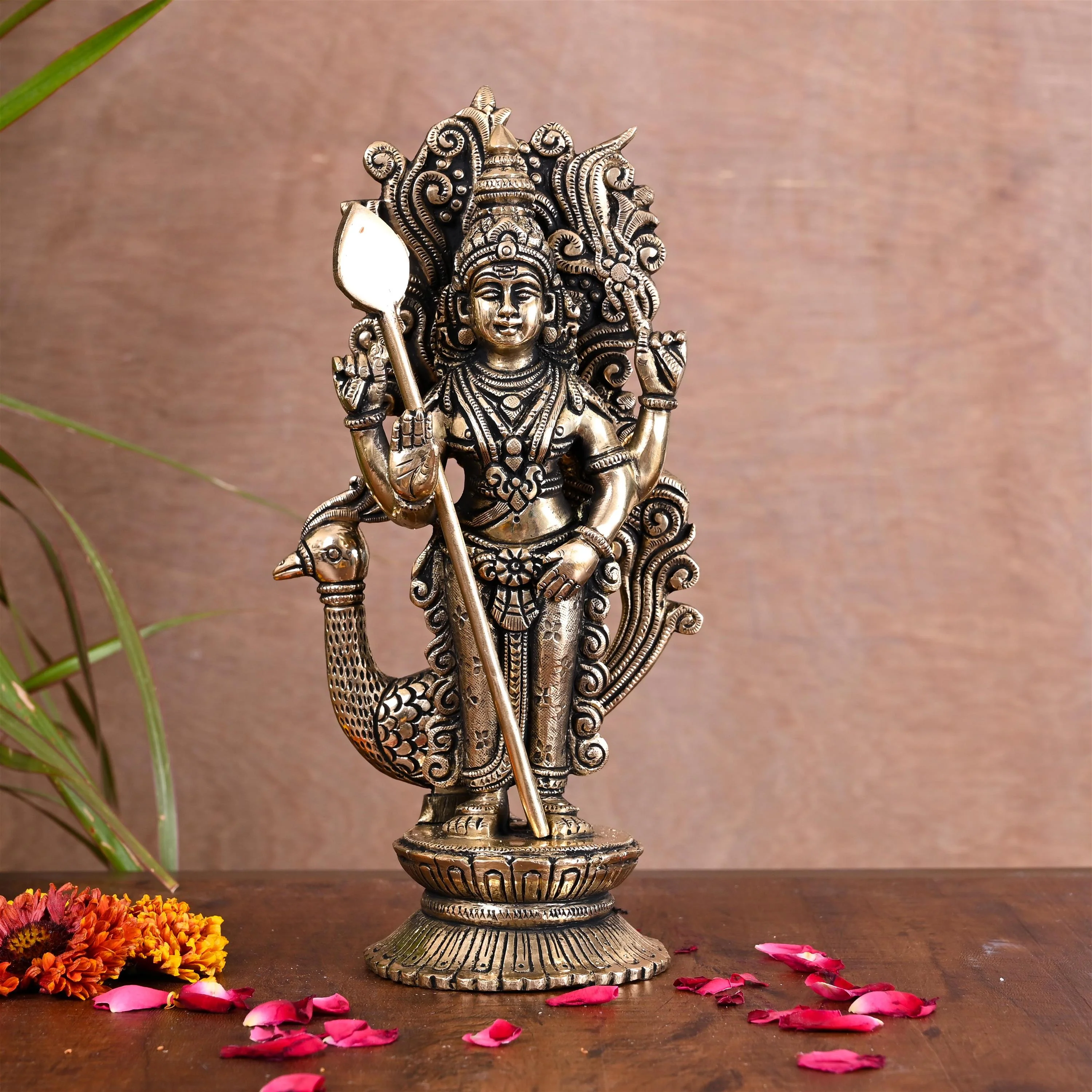Brass Standing Lord Murugan/Kartikeya Idol (10 Inch)