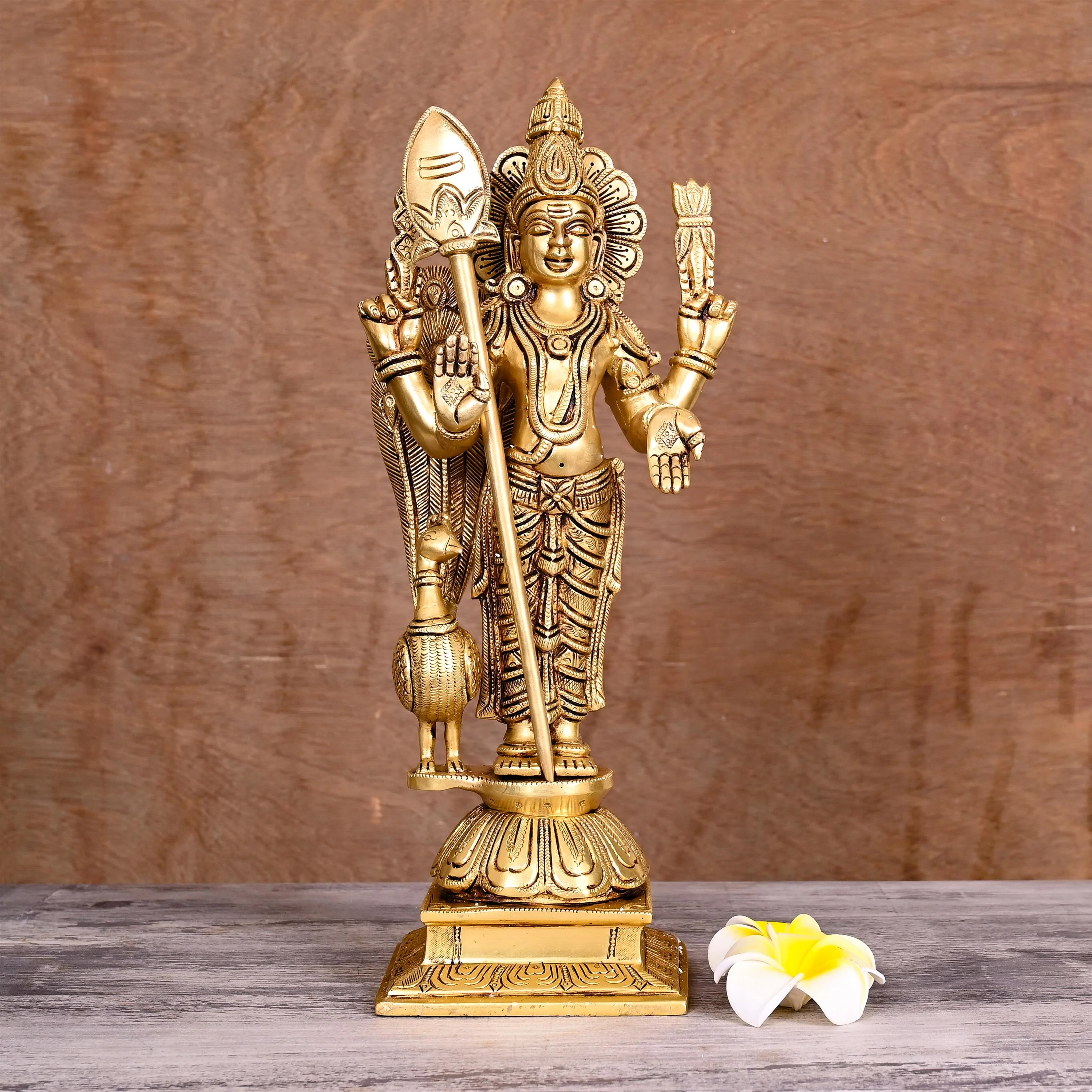 Brass Standing Lord Murugan/Kartikeya Idol (14 Inch)