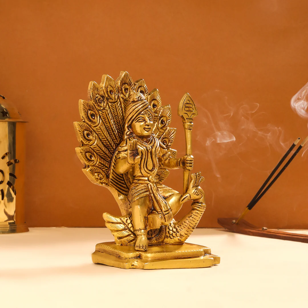 Brass Sitting Lord Murugan/Kartikeya Idol (6 Inch) - Image 2