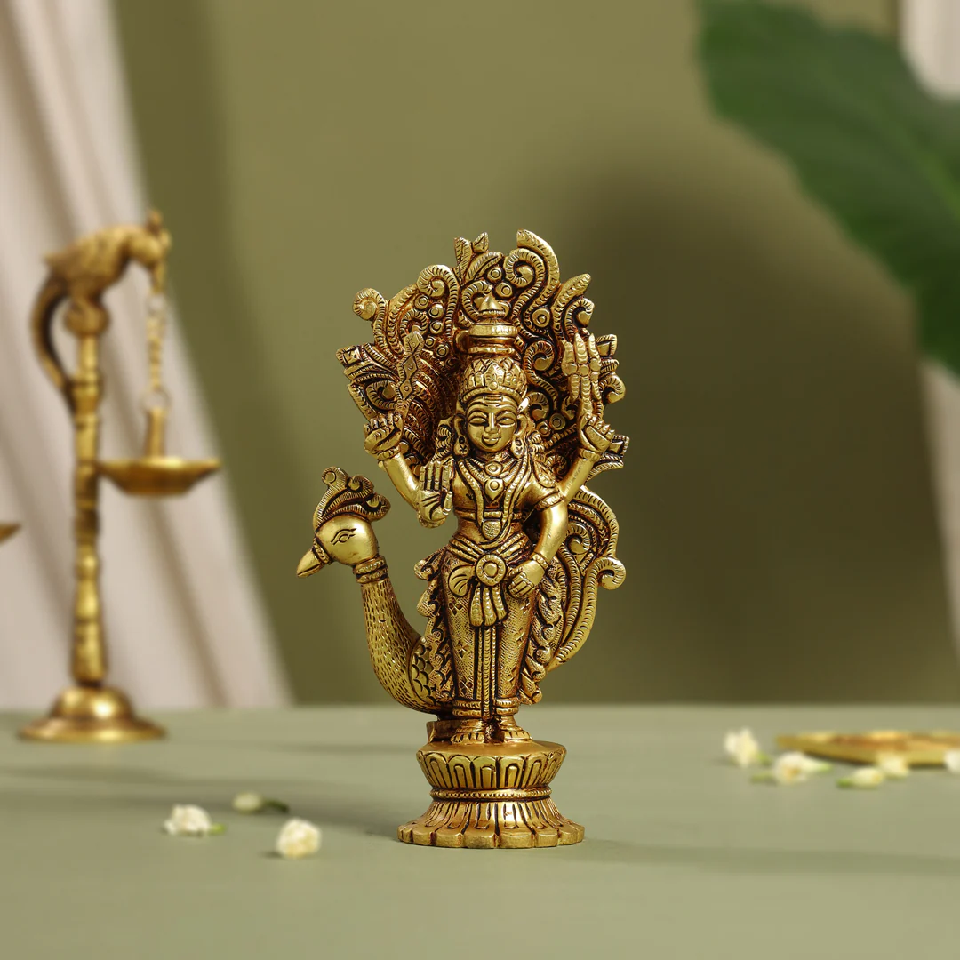 Brass Standing Lord Murugan/Kartikeya Idol (7 Inch)