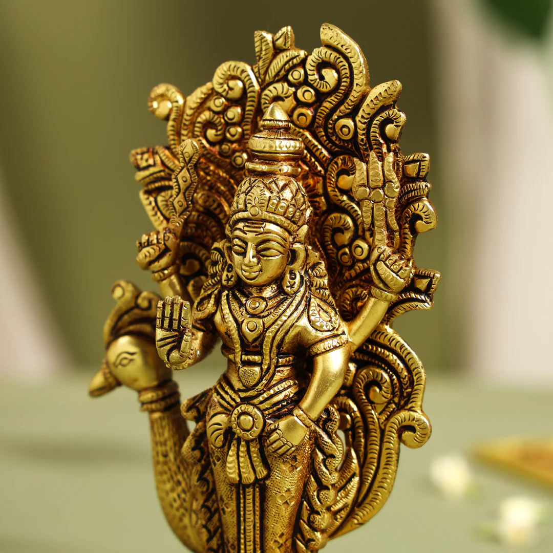 Brass Standing Lord Murugan/Kartikeya Idol (7 Inch) - Image 3