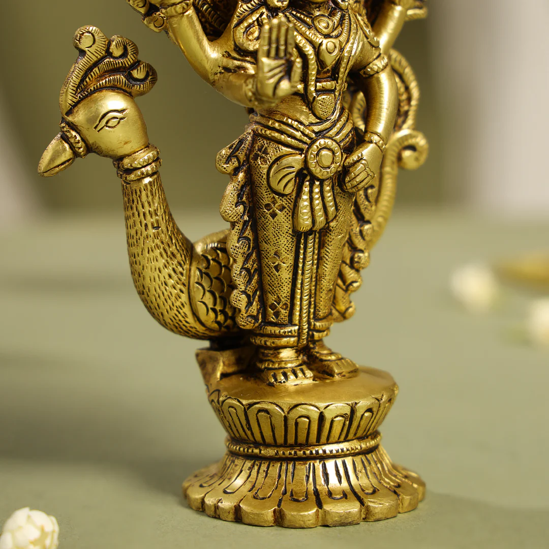 Brass Standing Lord Murugan/Kartikeya Idol (7 Inch) - Image 7
