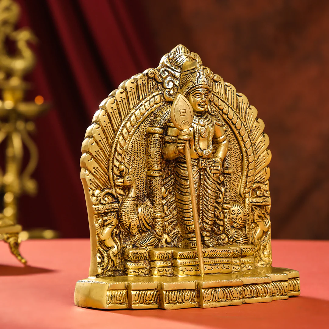 Brass Standing Lord Murugan/Kartikeya Idol (9.5 Inch) - Image 2
