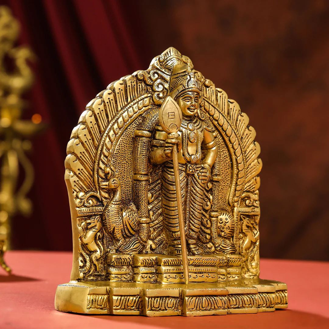 Brass Standing Lord Murugan/Kartikeya Idol (9.5 Inch) - Image 6